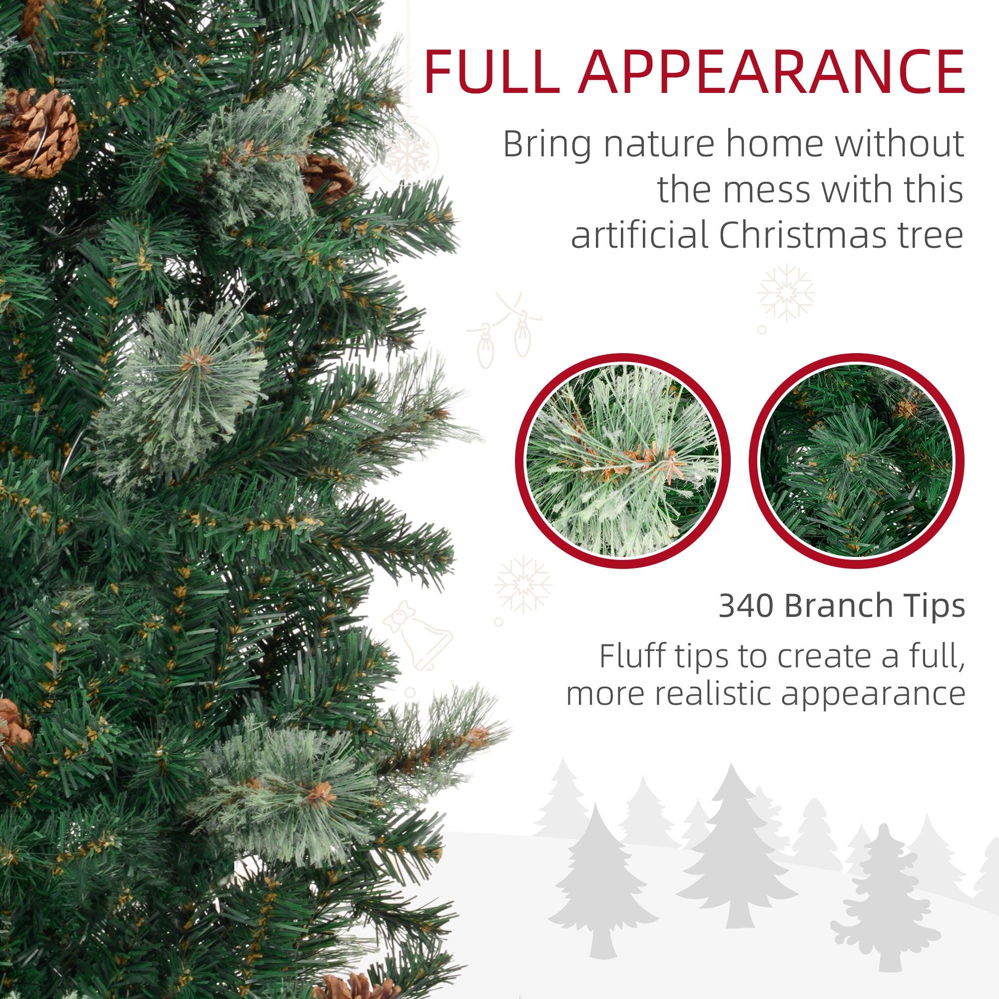 HOMCOM 5ft Pencil Artificial Christmas Tree, Xmas Tree with Thin Pine Needles and Realistic Branches, Pine Cones, Metal Base, Green