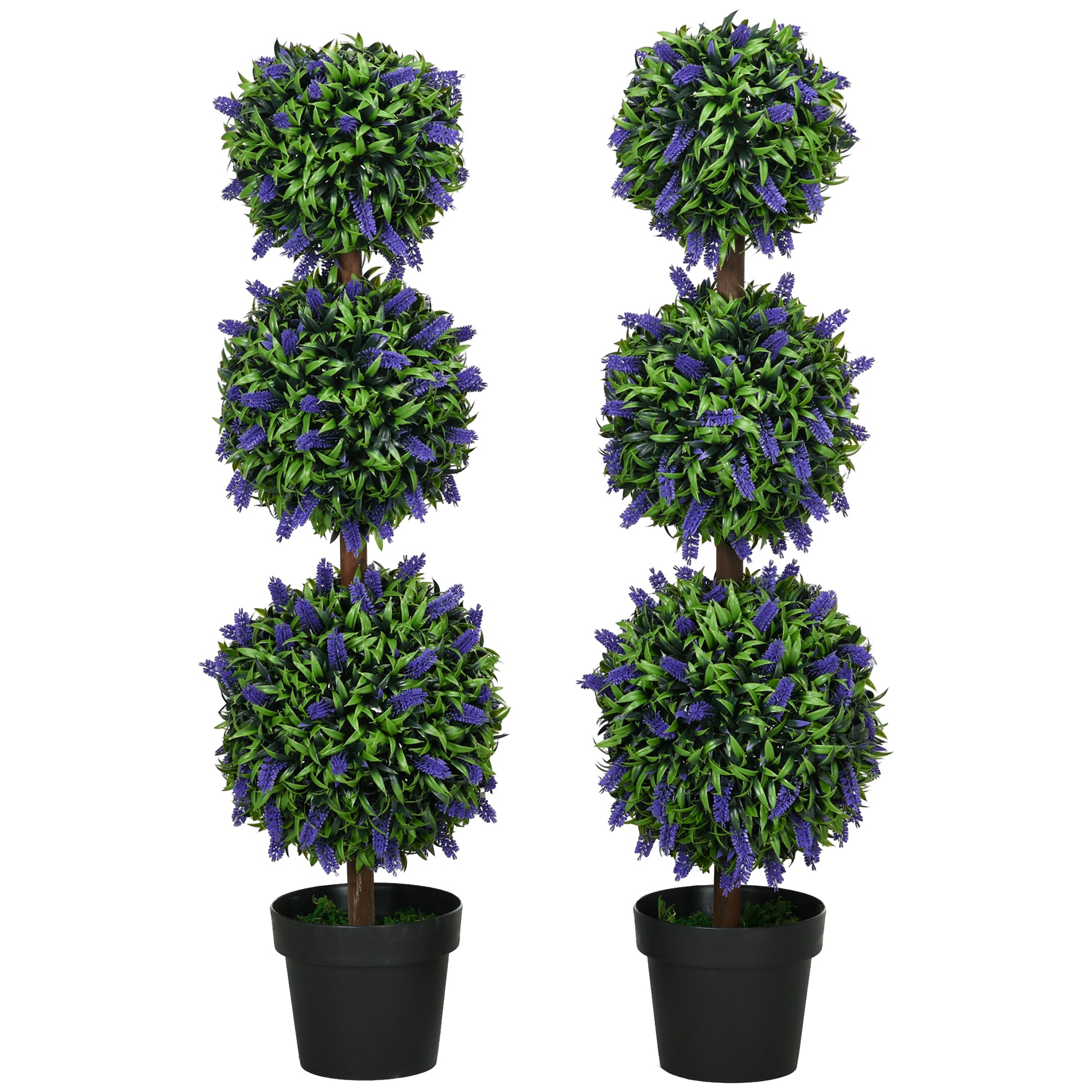 HOMCOM Set of 2 Decorative Artificial Plants Ball Trees with Lavender Flowers in Pot Fake Plants for Home Indoor Outdoor Decor, 110cm