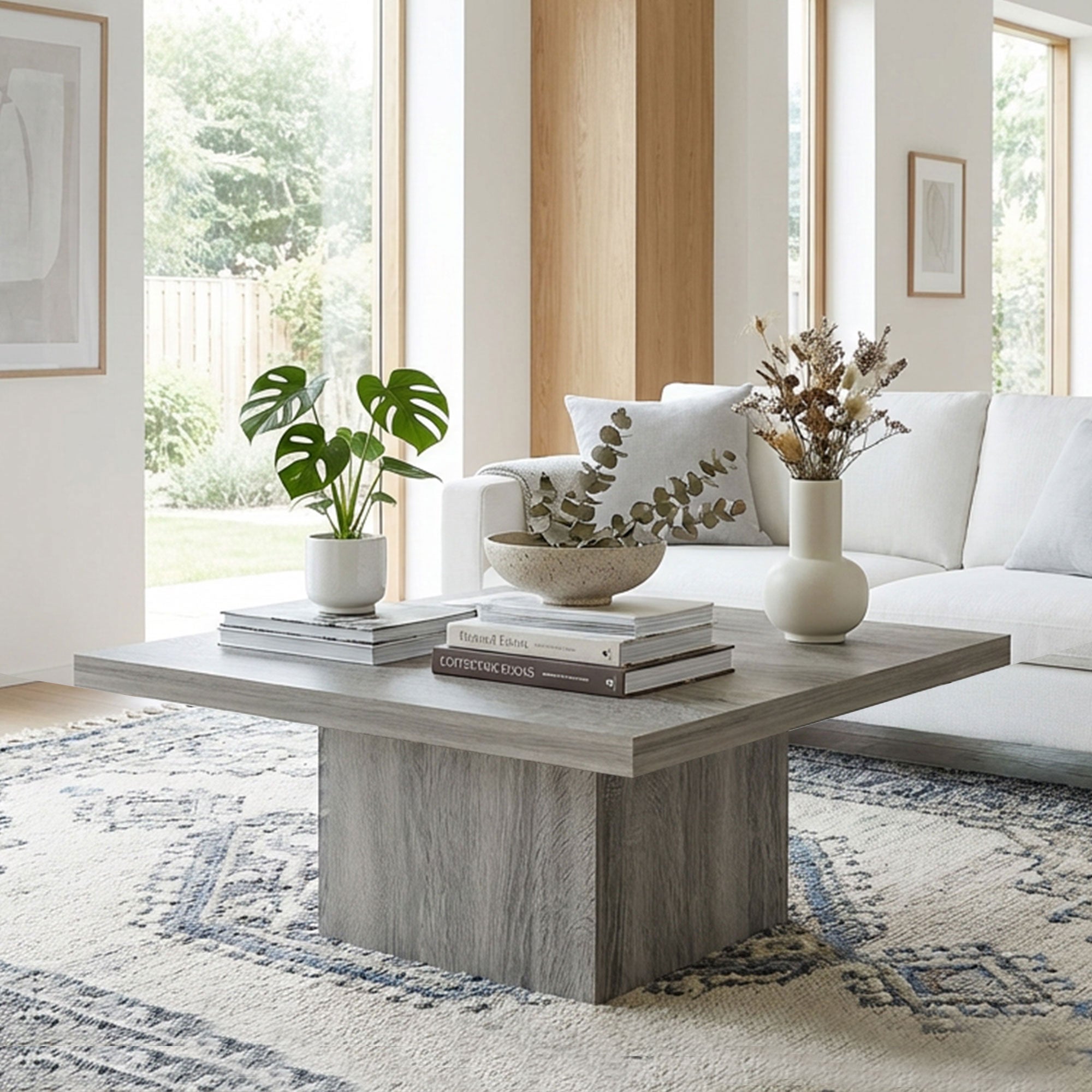 Square Coffee Table, Center Table with 1.6" Thick Tabletop for Living Room, Easy Assembly, 31.5"x31.5", Gray Wood Grain