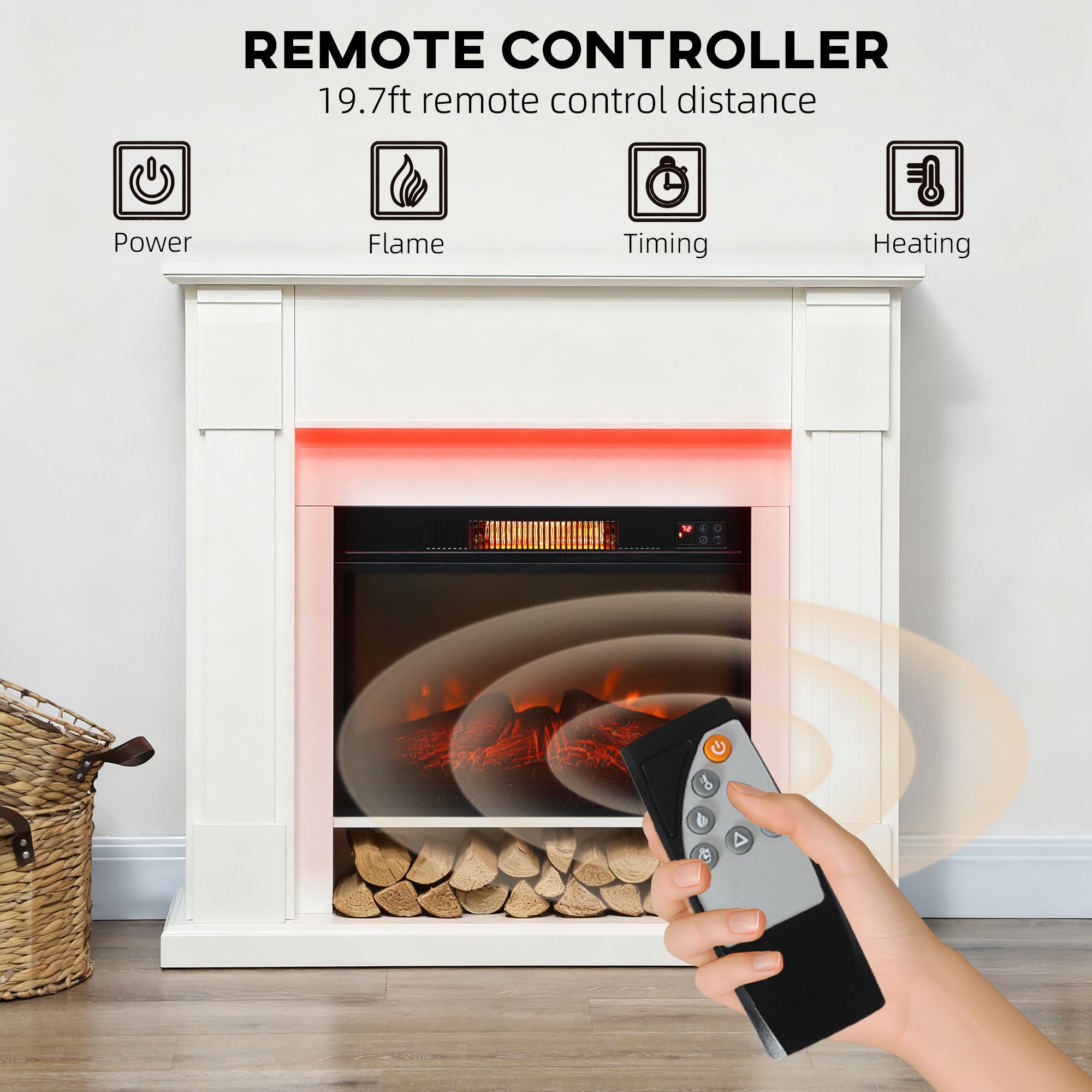 41 Inch Electric Fireplace with Mantel, 1400W Inset Fireplace Heater w/ Remote Control & Adjustable 3D Flame Effect, Indoor Fireplace Mantel for Living Room, Bedroom, White