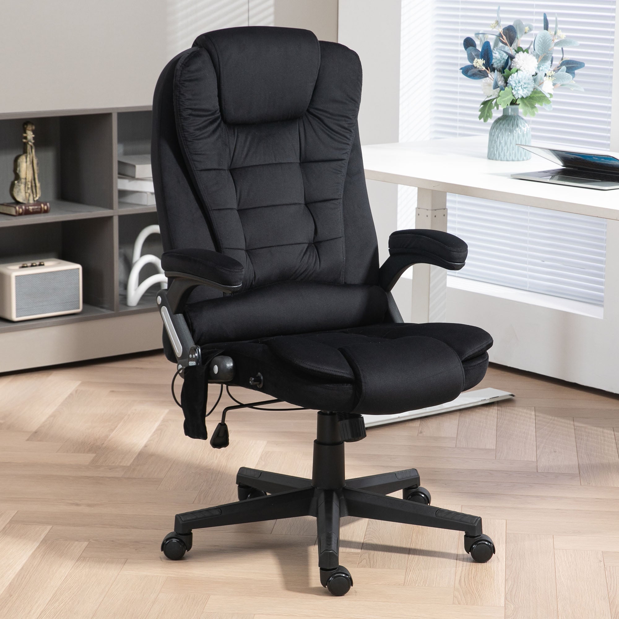 6 Points Heated Executive Office Chair, Velvet High Back Massage Office Chair, Black