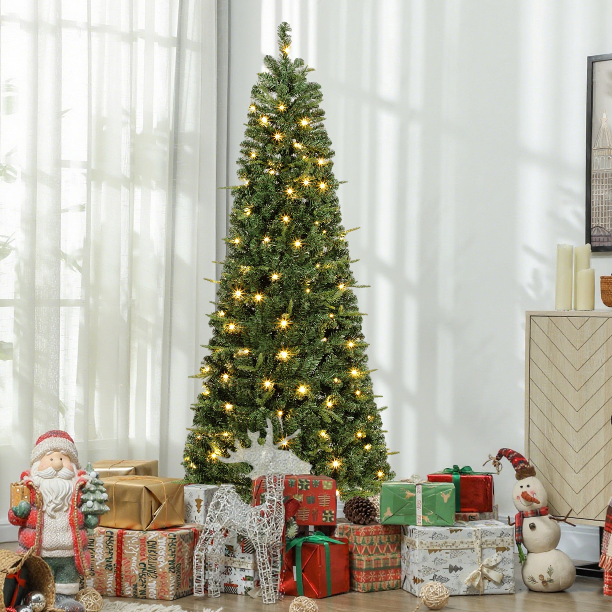 6 ft Prelit Pop Up Christmas Tree with 150 LED Lights, Collapsible Artificial Xmas Tree with Foldable Metal Stand for Home, Office, Holiday Decor, Easy Assembly, Green