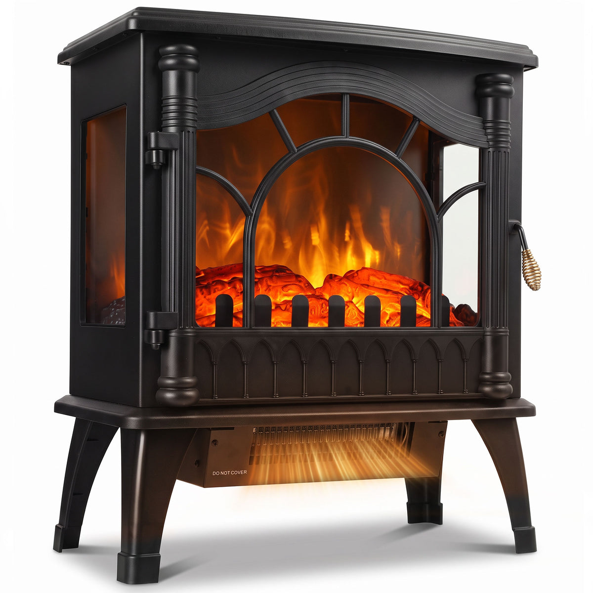 Electric Fireplace 1000W/2000W, Freestanding Decorative Heater with Adjustable Temperature, Low Energy Consumption, Overheat Protection, 3D Flame Effect for Living Room, 161-323 sq ft, Black