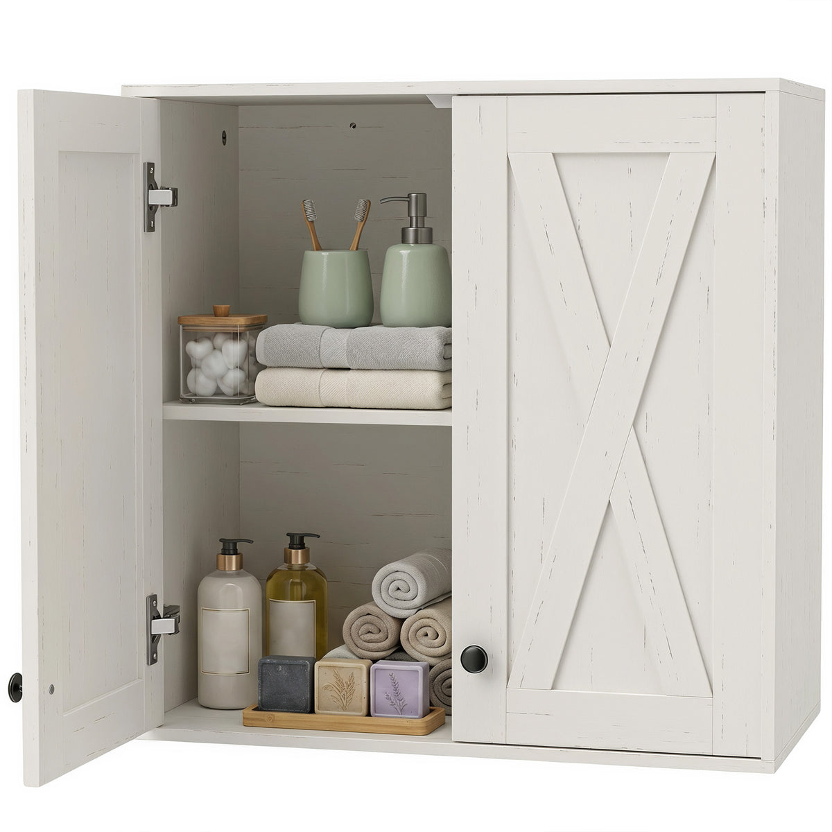Bathroom Wall Cabinet, Modern Medicine Cabinet Wall Mounted, Over The Toilet Space Saver with Double Doors and Adjustable Storage for Toilet, Washroom, White