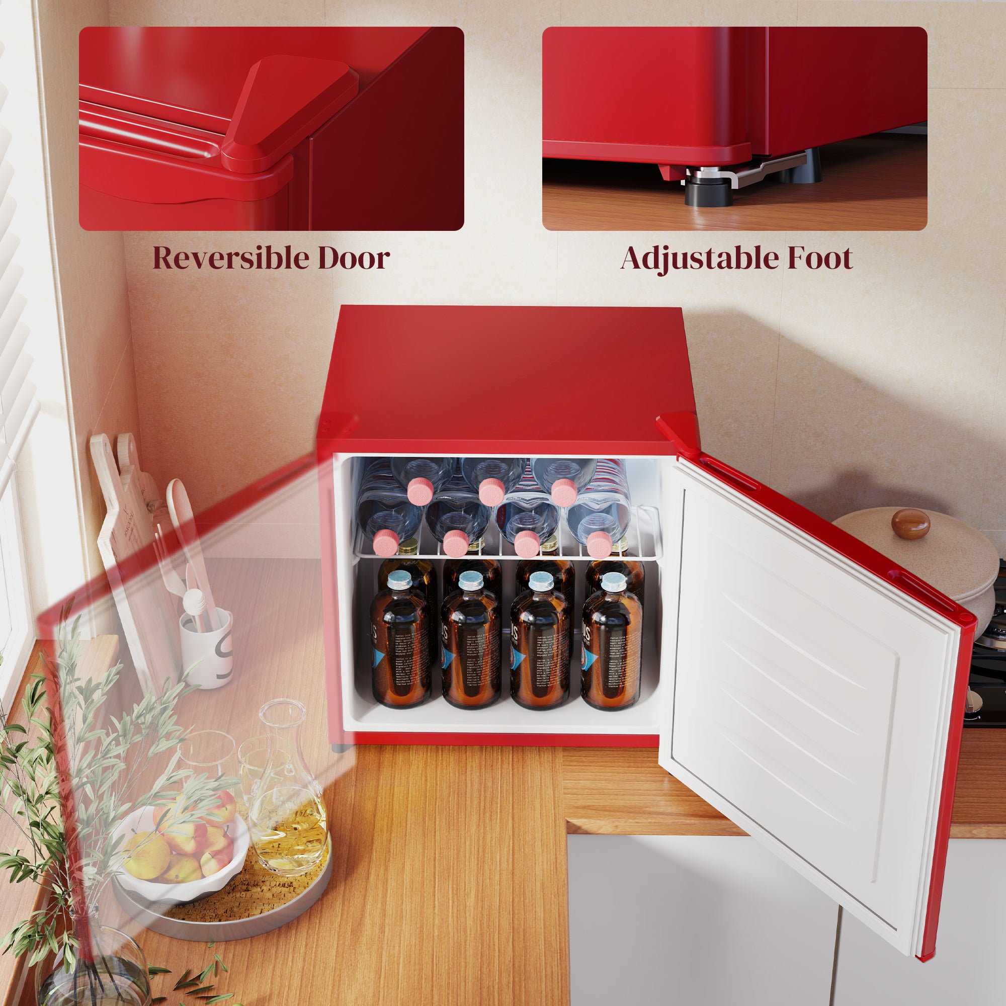 HOMCOM Mini Freezer Countertop, 1.1 Cu.Ft Compact Upright Freezer with Removable Shelves, Reversible Door for Home, Dorm, Apartment and Office, Red