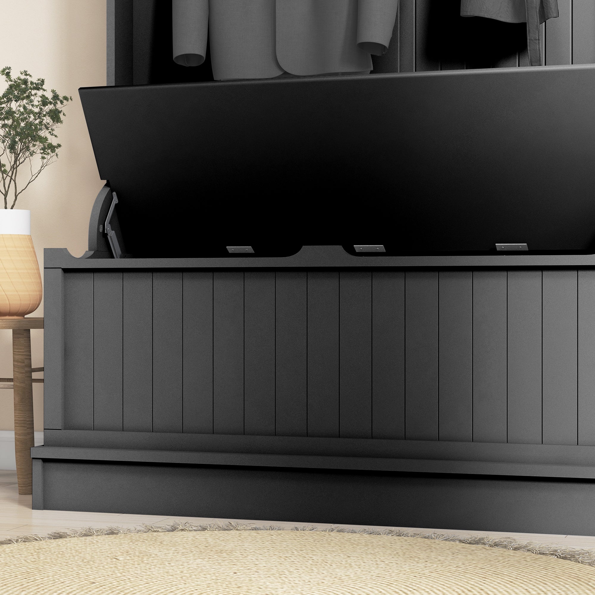 3-in-1 Entryway Bench, Coat Rack, Hall Tree, Shoe Storage & 5 Hooks, Black