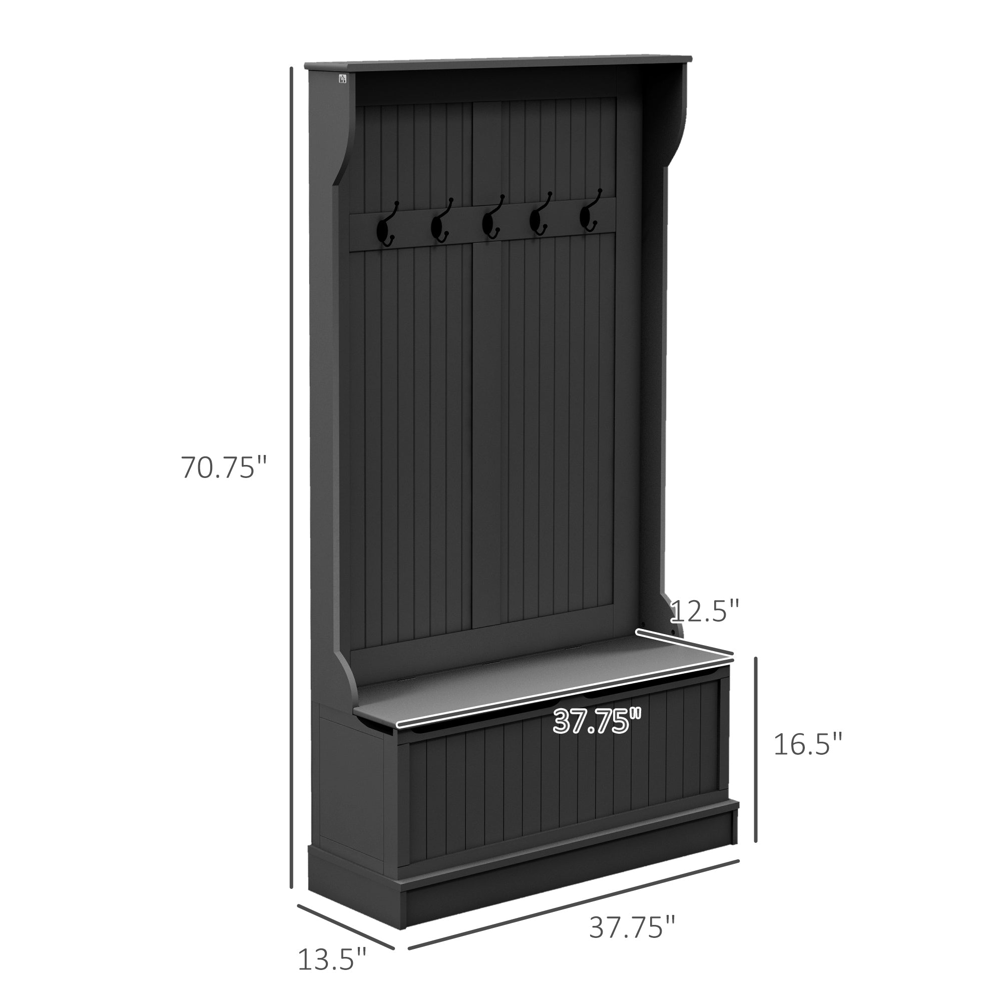 3-in-1 Entryway Bench, Coat Rack, Hall Tree, Shoe Storage & 5 Hooks, Black