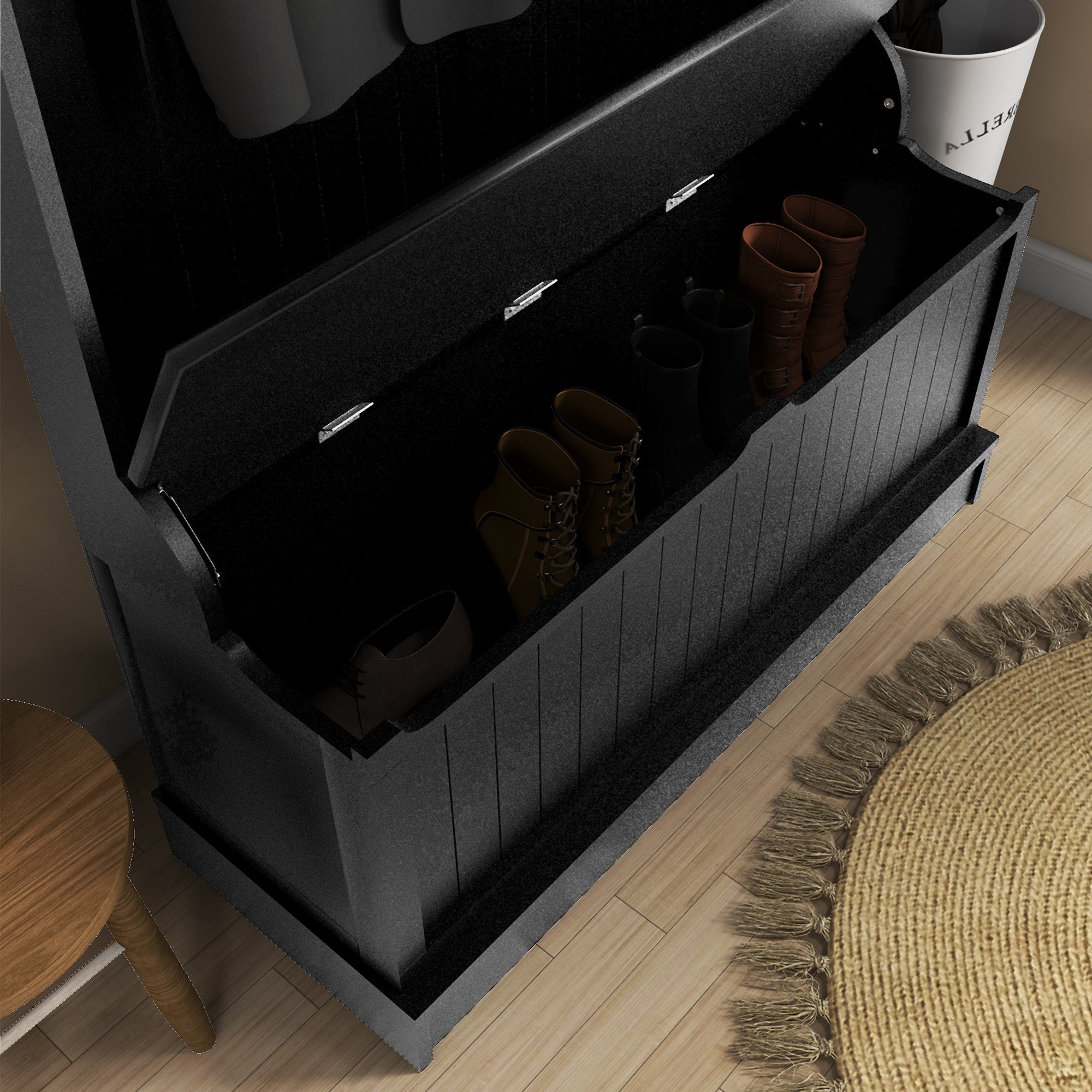 3-in-1 Entryway Bench, Coat Rack, Hall Tree, Shoe Storage & 5 Hooks, Black