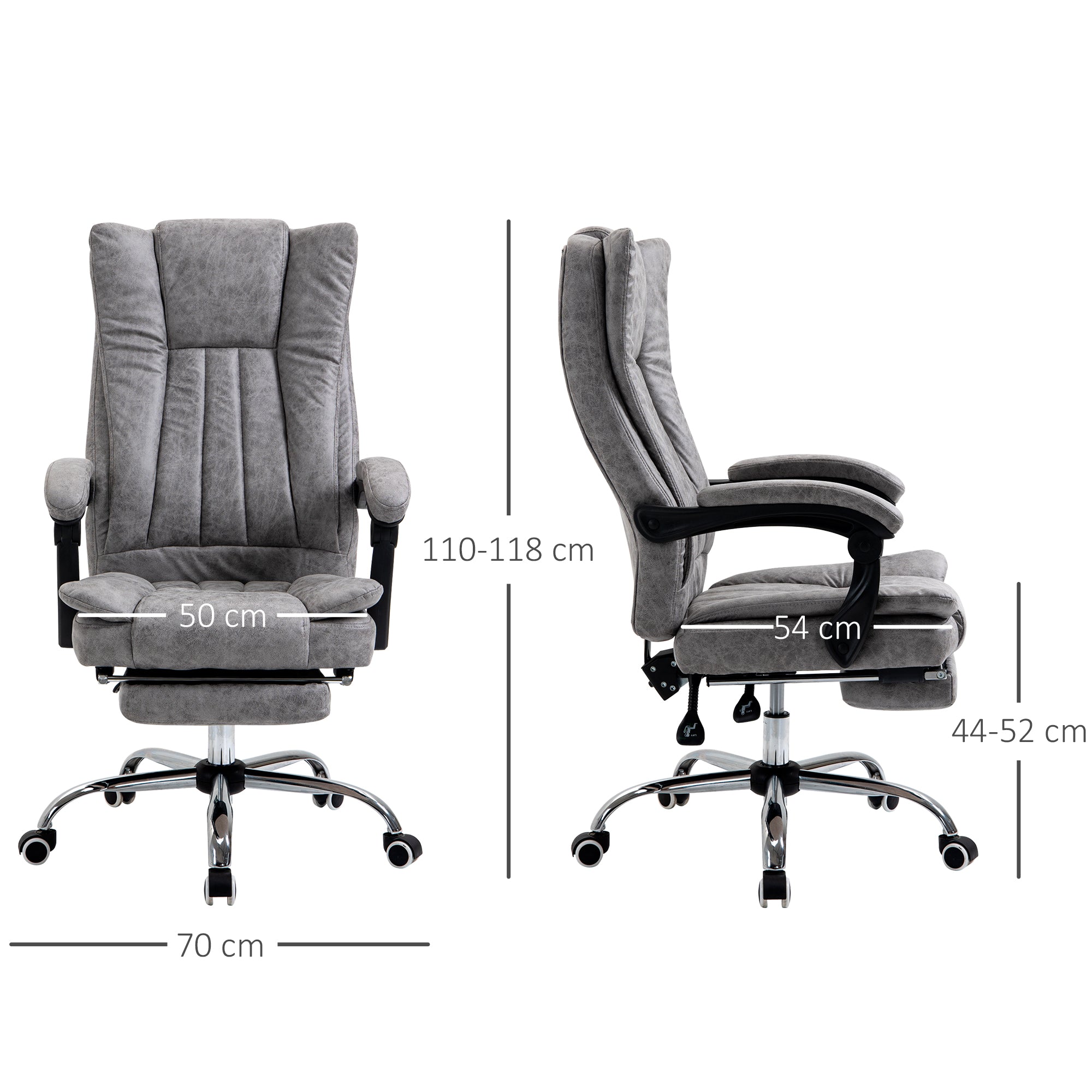 Vinsetto Office Chair, Microfibre Reclining Computer Desk Chair with Footrest and Adjustable Height, Swivel Wheels for Home Office, Grey