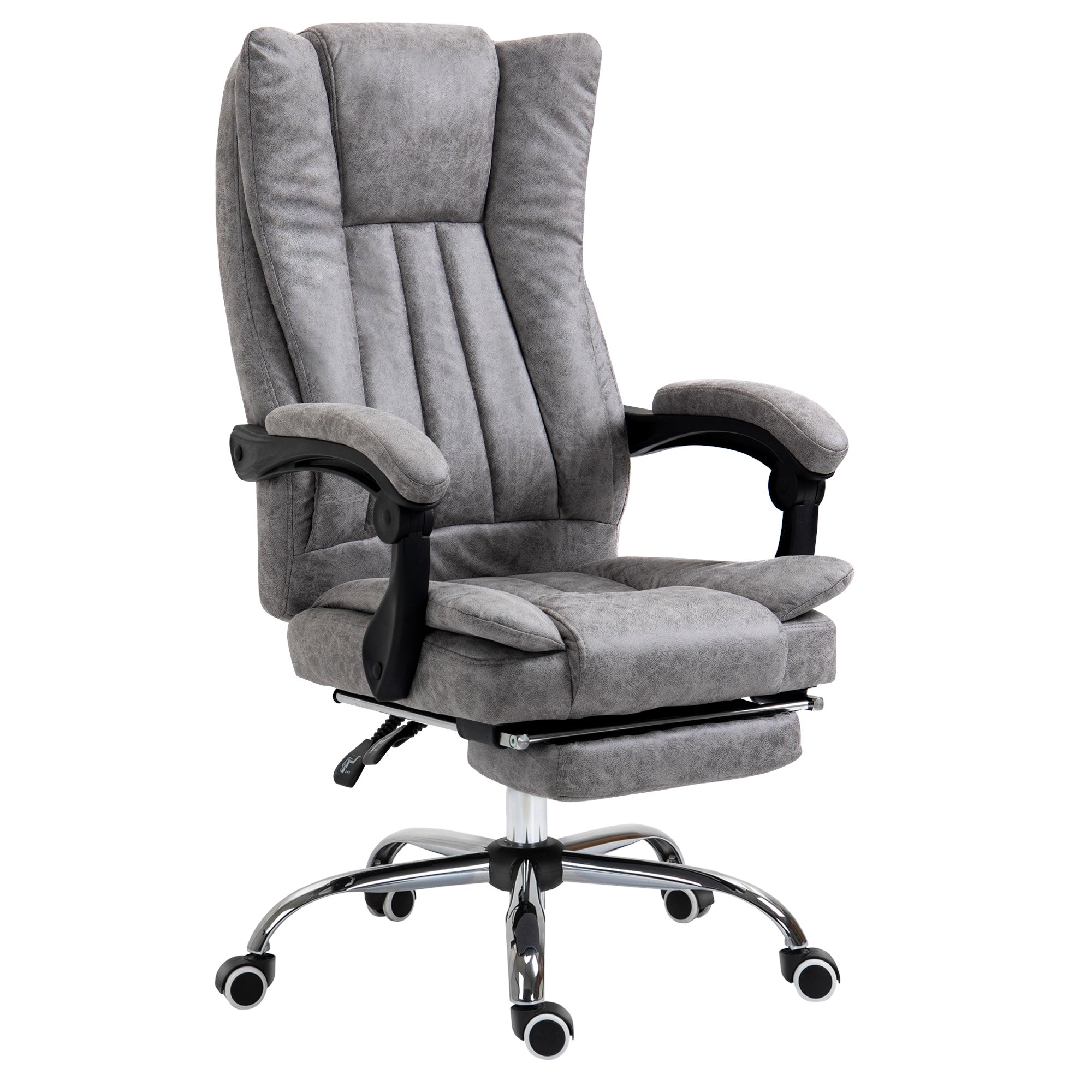 Vinsetto Office Chair, Microfibre Reclining Computer Desk Chair with Footrest and Adjustable Height, Swivel Wheels for Home Office, Grey