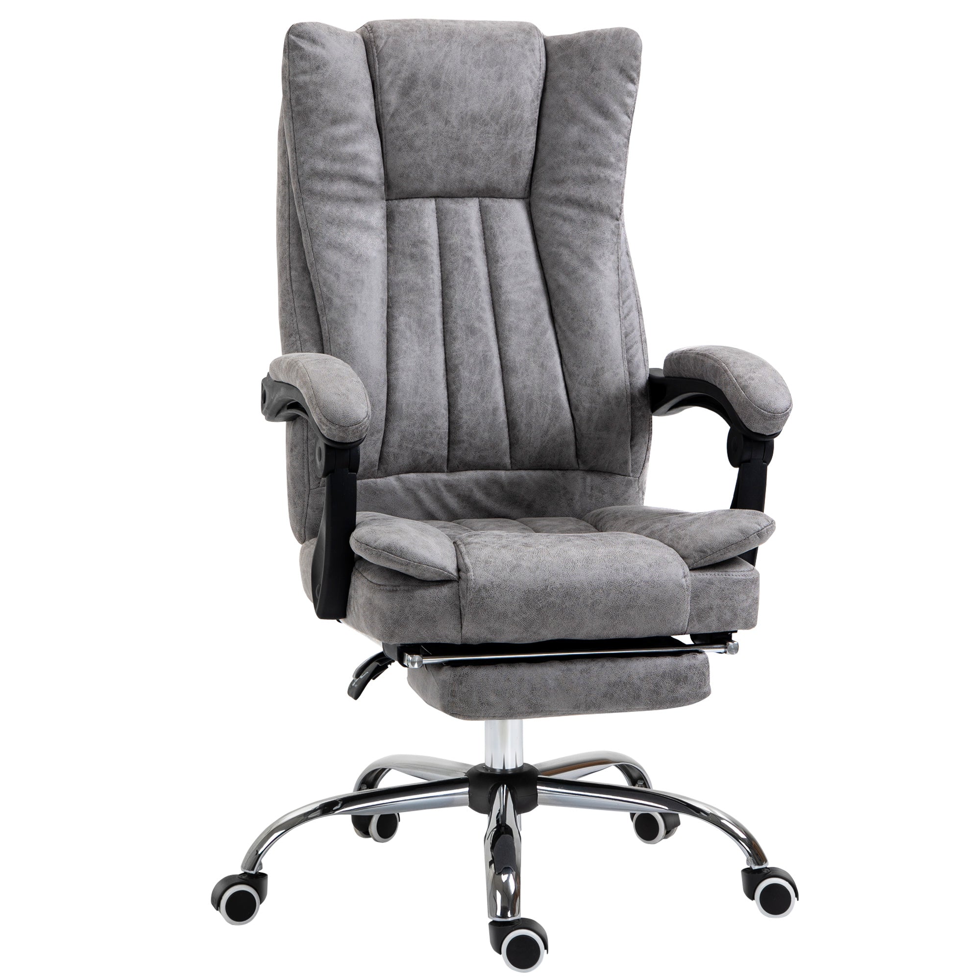 Vinsetto Office Chair, Microfibre Reclining Computer Desk Chair with Footrest and Adjustable Height, Swivel Wheels for Home Office, Grey