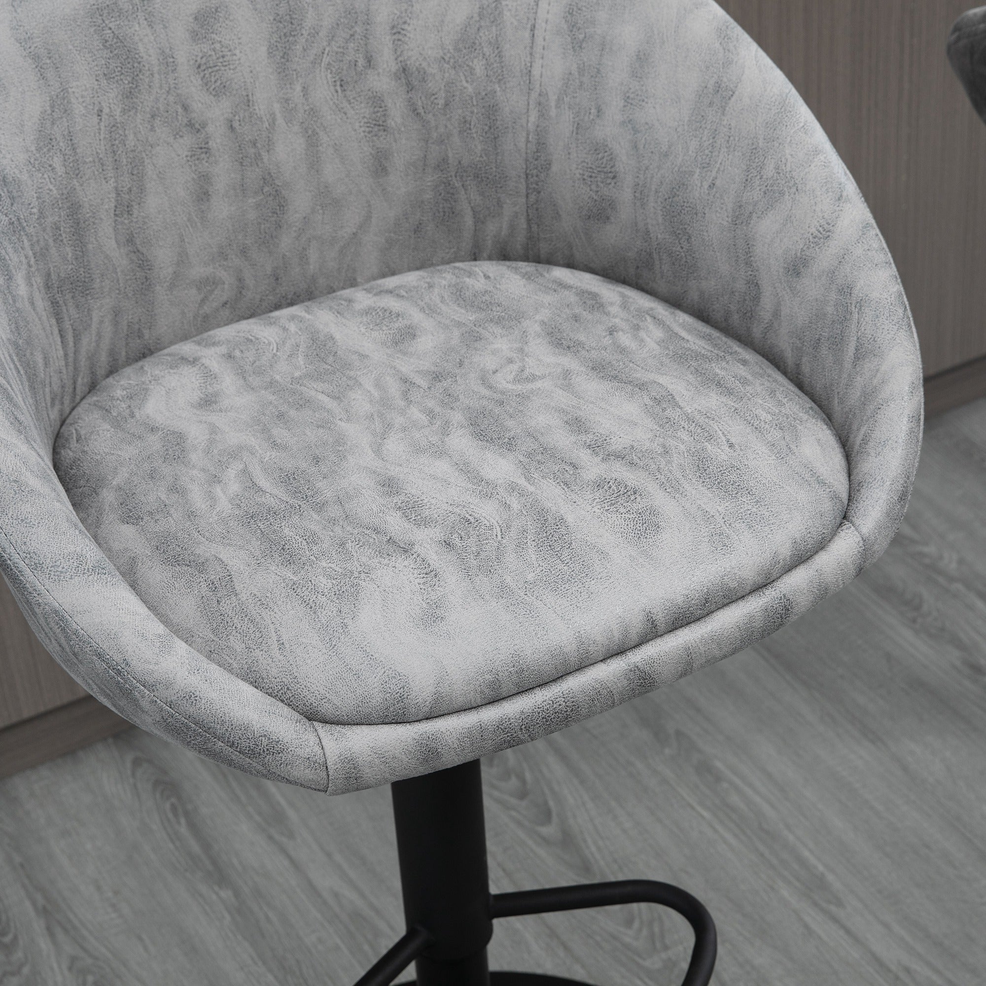 HOMCOM Modern Bar Stools Set of 2, Height Adjustable Swivel Barstools, PU Leather Upholstered Bar Chair with Backrest, Armrests and Footrest for Breakfast Bar, Counter, Kitchen, Light Grey