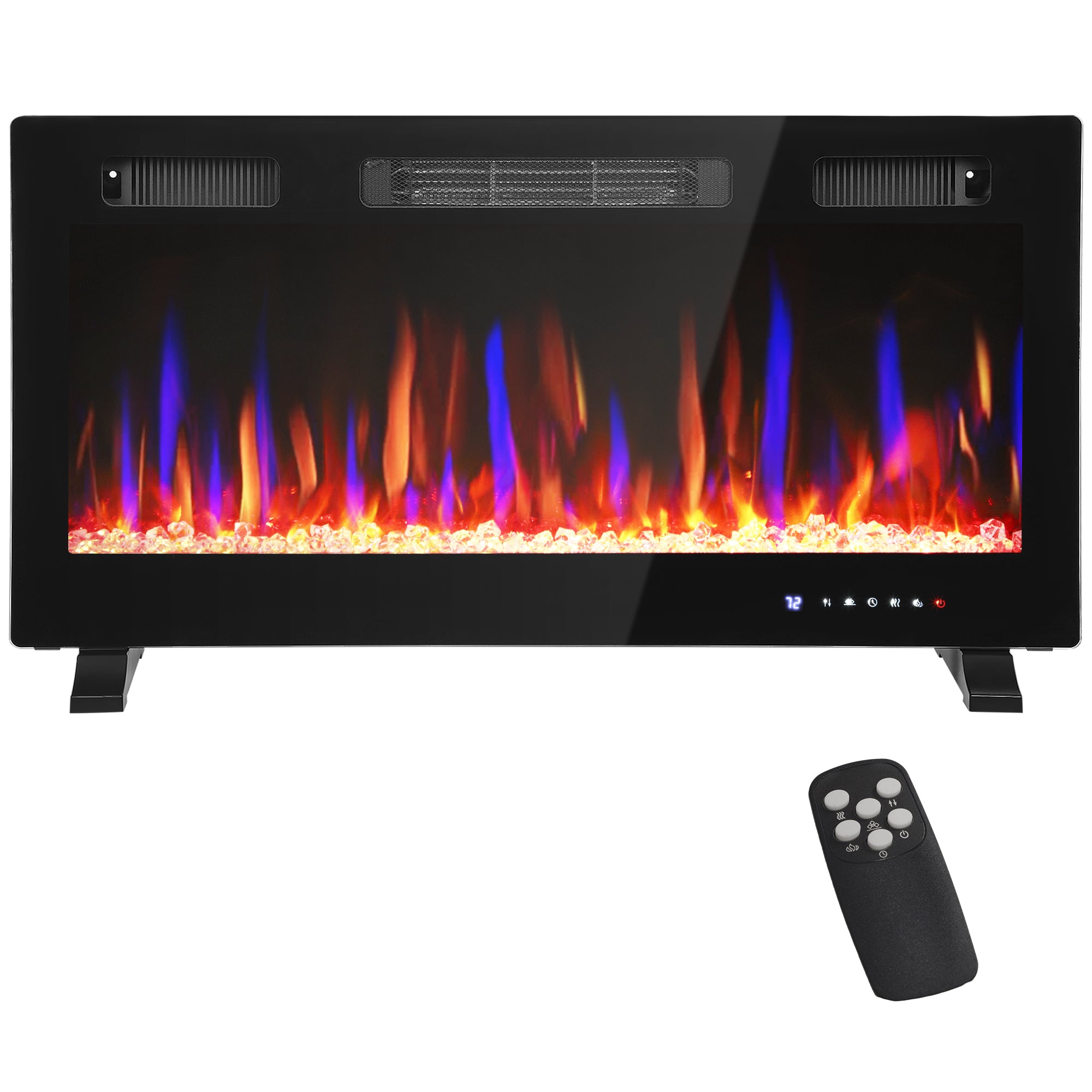 36" Thin Electric Fireplace, Freestanding, Recessed, Wall Mounted Fireplace Heater with Adjustable Flame and Thermostat, Eco Mode, Auto Switch, 12H Timer, Remote, 750/1500W