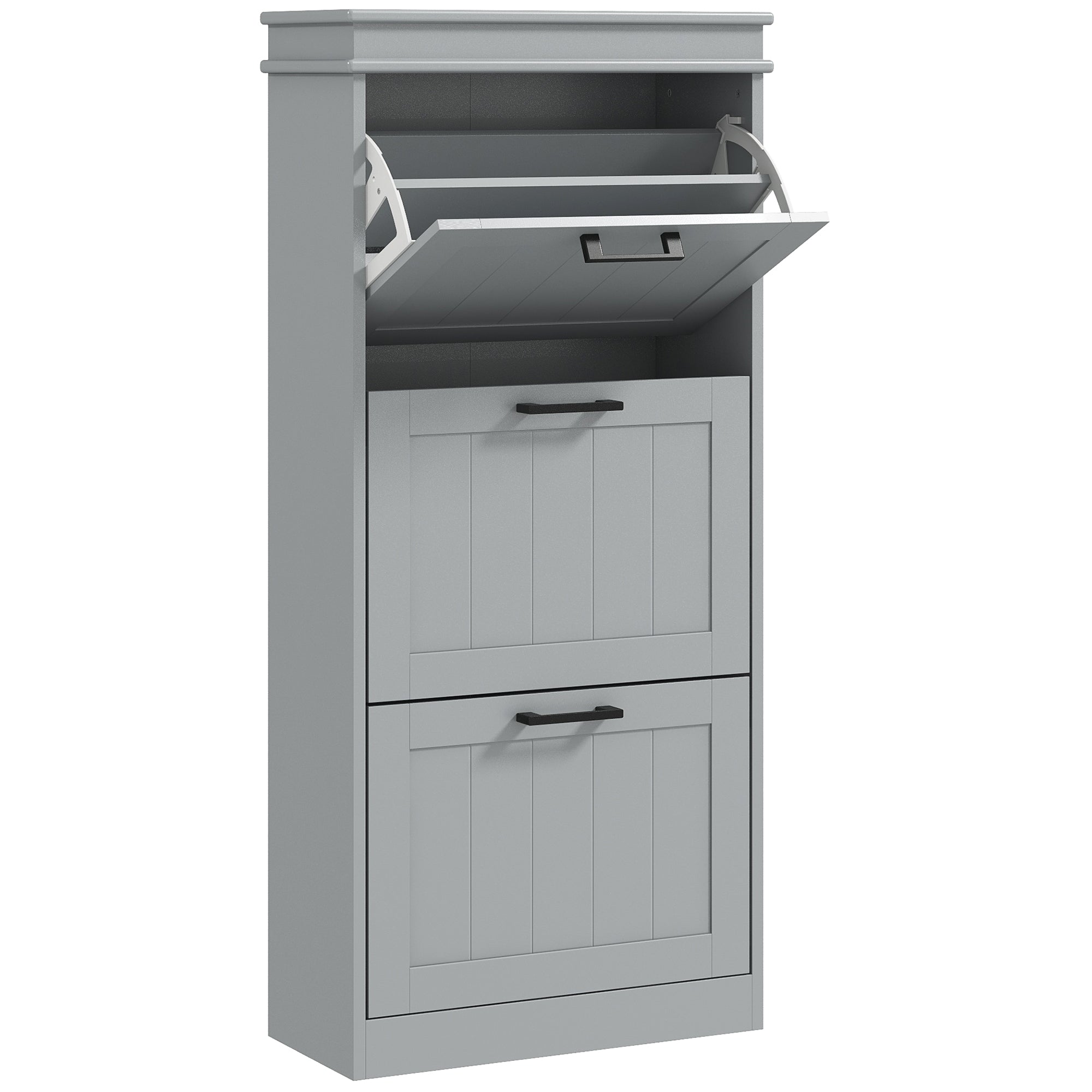 3 Drawers Entryway Shoe Cabinet, Narrow Shoe Storage Cabinet with 3 Flip Drawers and Adjustable Shelves for 15 Pairs of Shoes, Grey