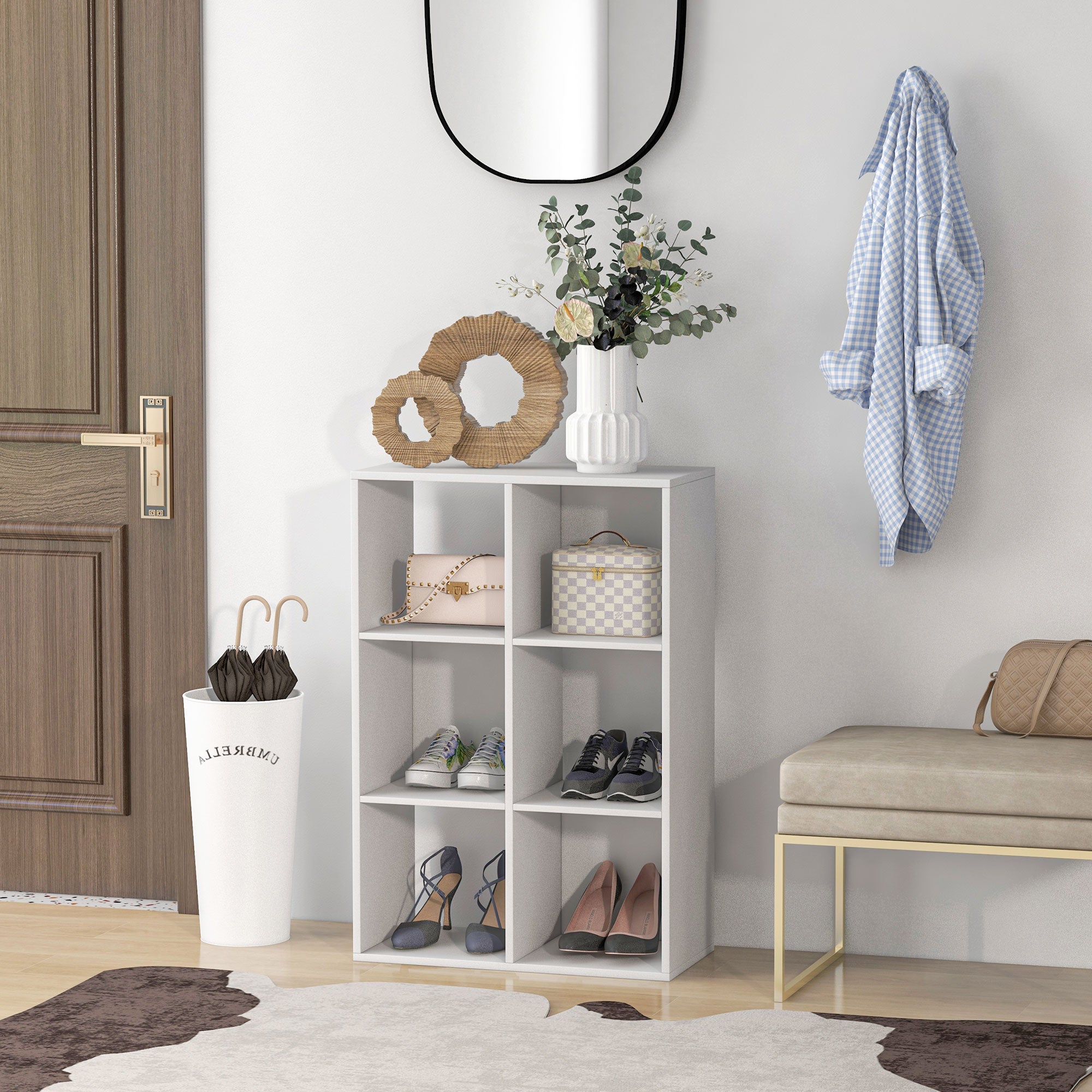 HOMCOM 3-tier 6 Cubes Storage Unit Particle Board Cabinet Bookcase Organiser Home Office Shelves White