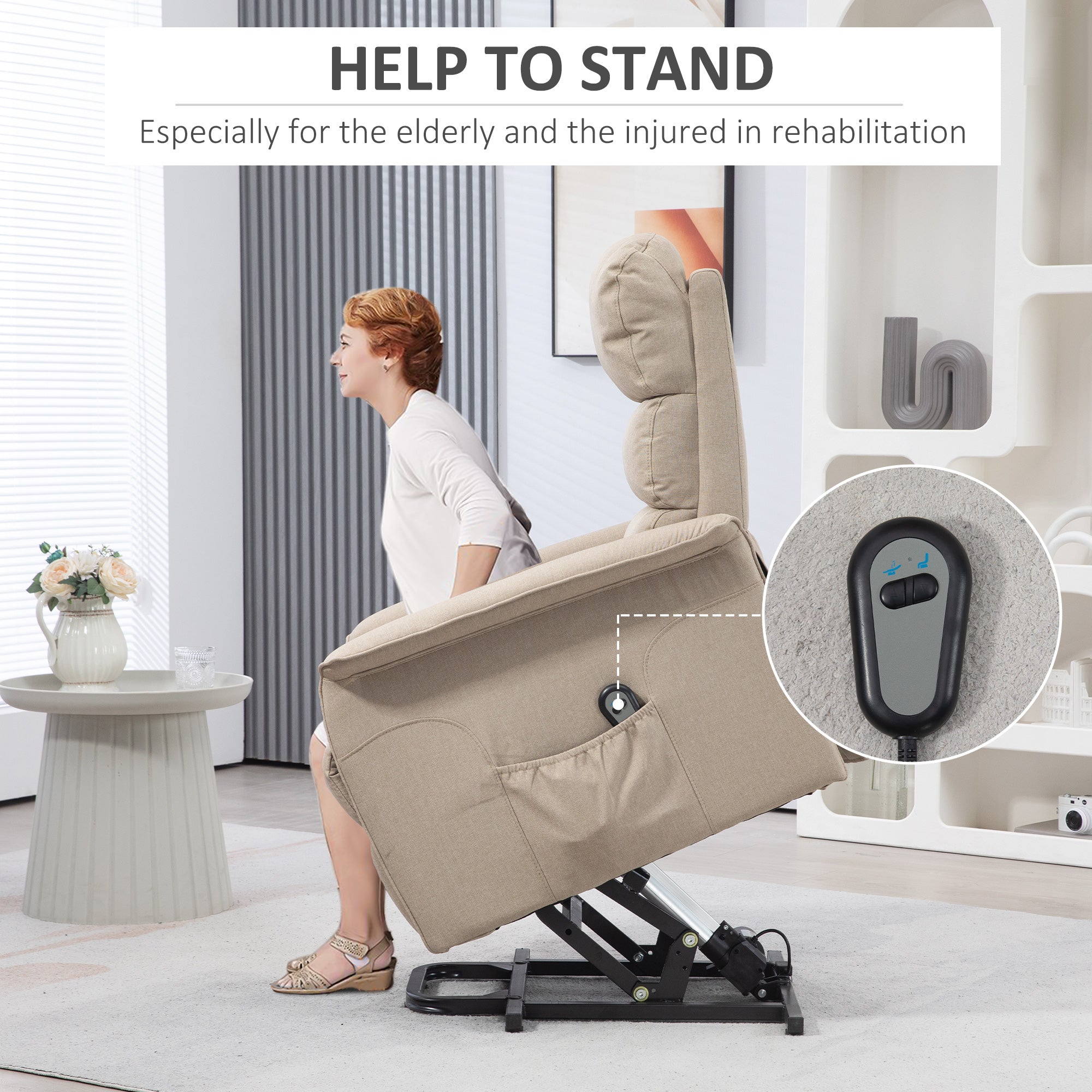 Electric Power Lift Chair with 135° Recline & Remote Control for Elderly Comfort, Beige