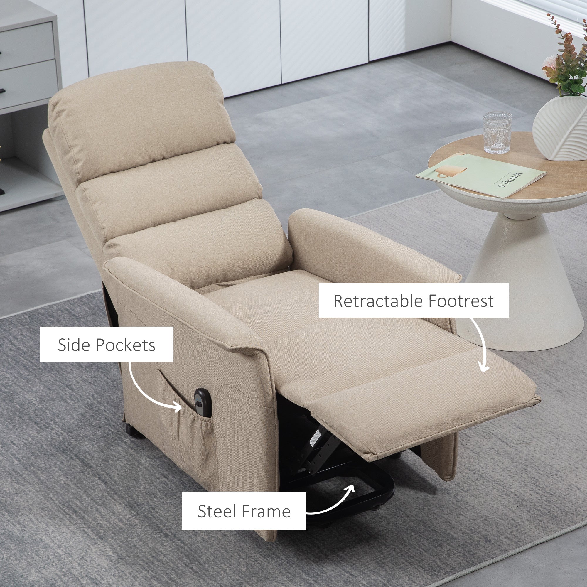 Electric Power Lift Chair with 135° Recline & Remote Control for Elderly Comfort, Beige