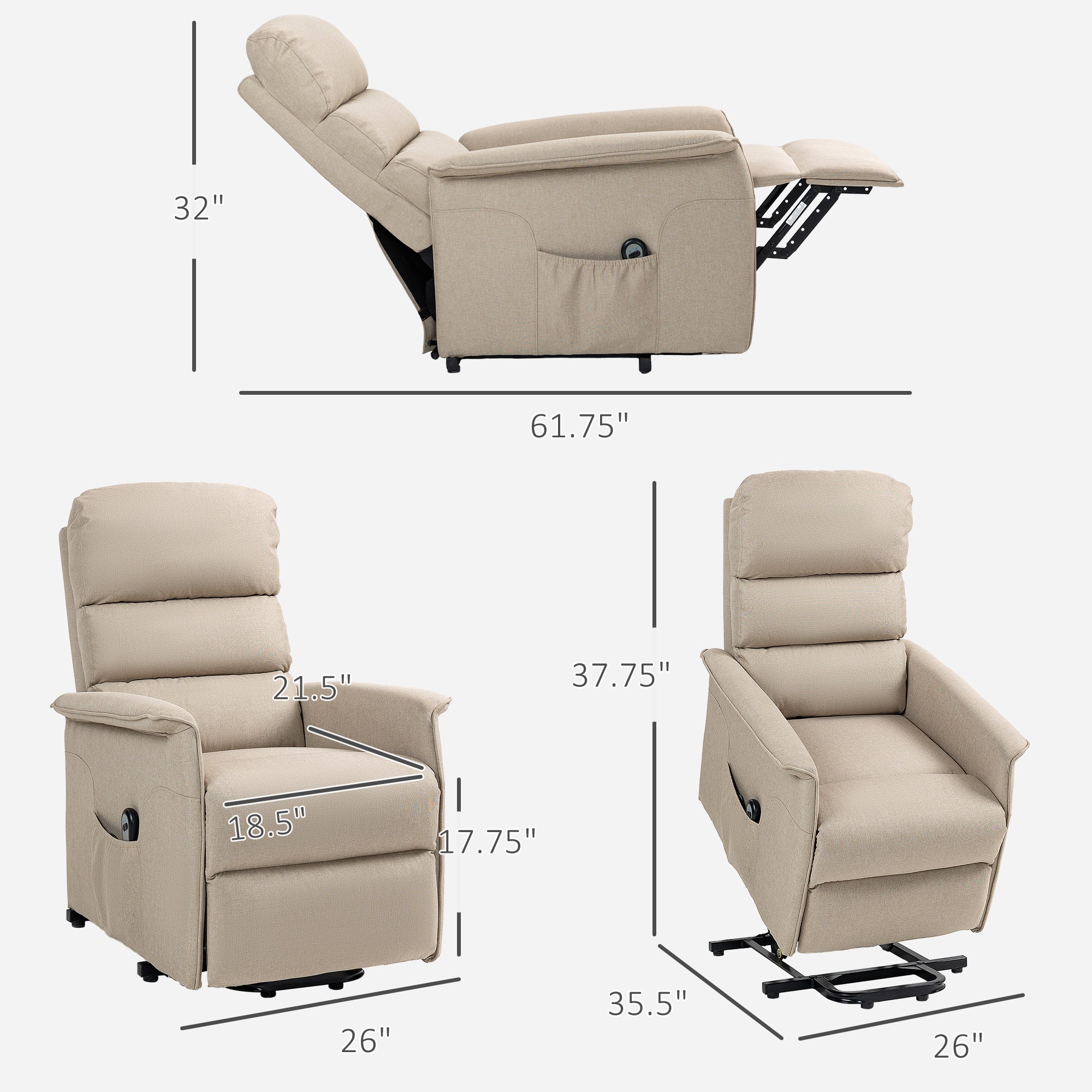 Electric Power Lift Chair with 135° Recline & Remote Control for Elderly Comfort, Beige
