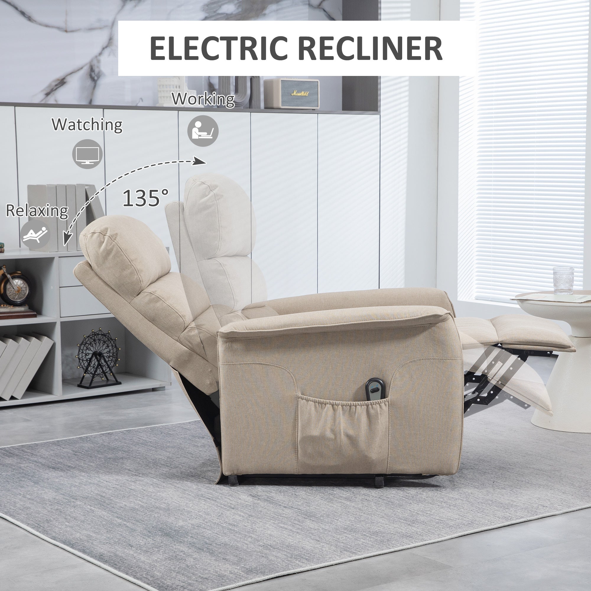 Electric Power Lift Chair with 135° Recline & Remote Control for Elderly Comfort, Beige