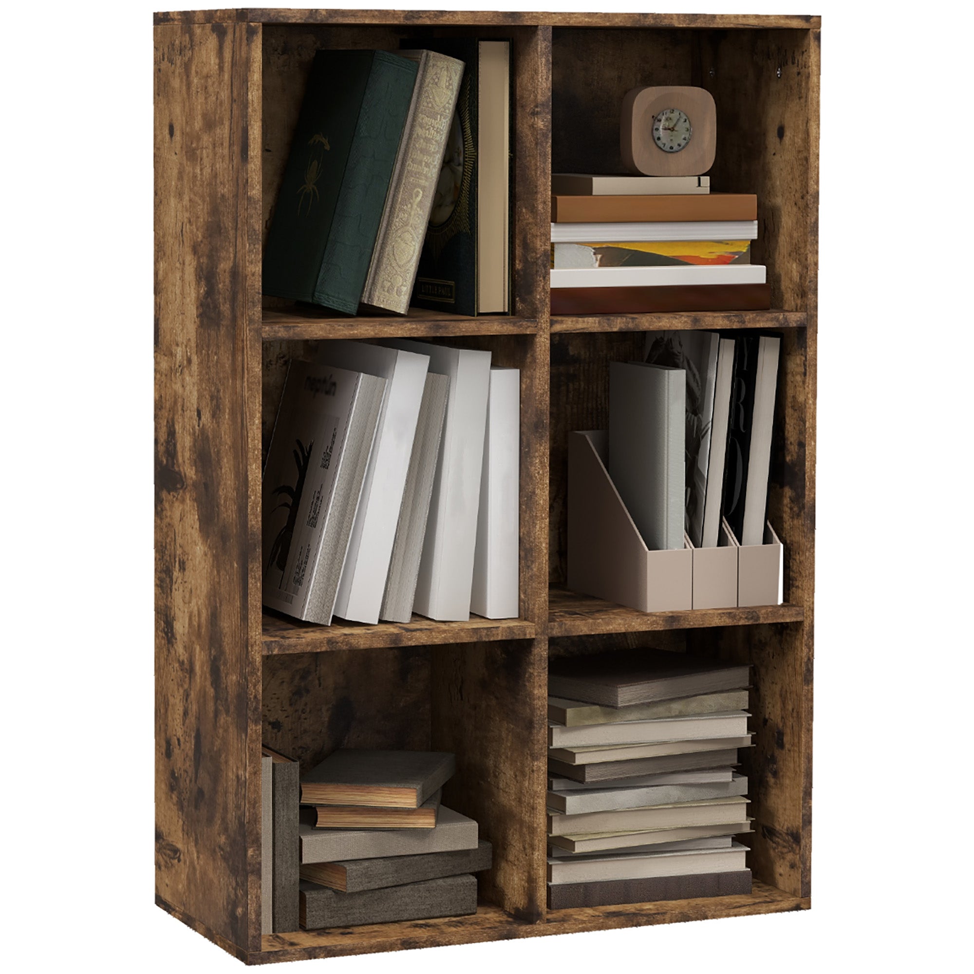 HOMCOM 6-Cube Bookcase, Storage Unit, Shelves Storage Display for Trinkets, Souvenirs, Potted Plants, for Study Room, Living Room, Home Office, 65.5 x 30 x 97.5cm, Rustic Brown