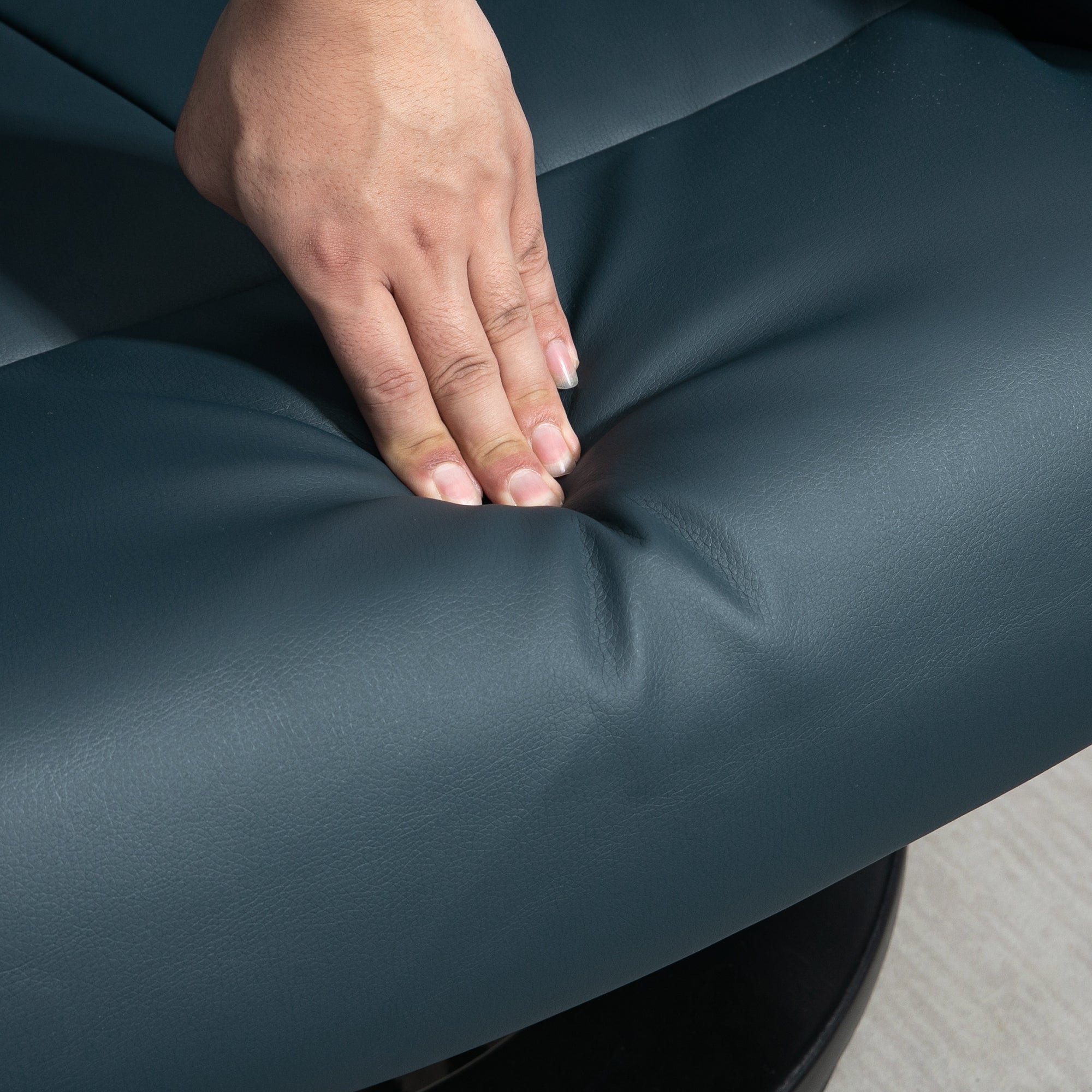 Swivel Recliner with Ottoman, Faux Leather Reclining Chair with Massage, Blue