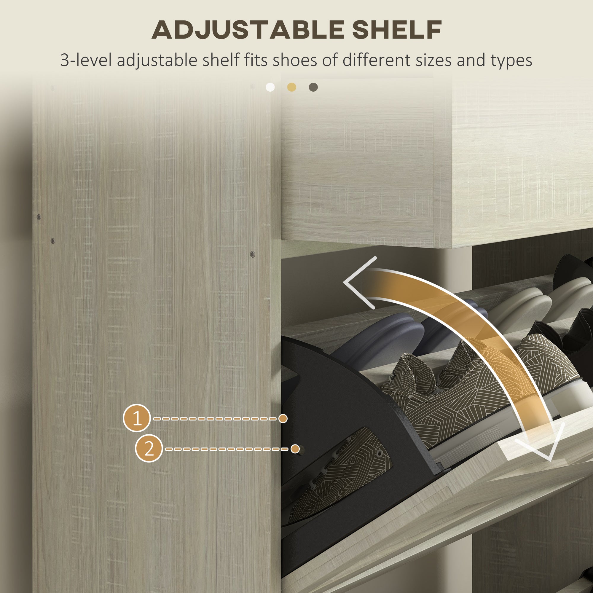 Slim Shoe Storage Cabinet w/ 2 Drawers & Adjustable Shelves for 12 Pairs, Distressed White