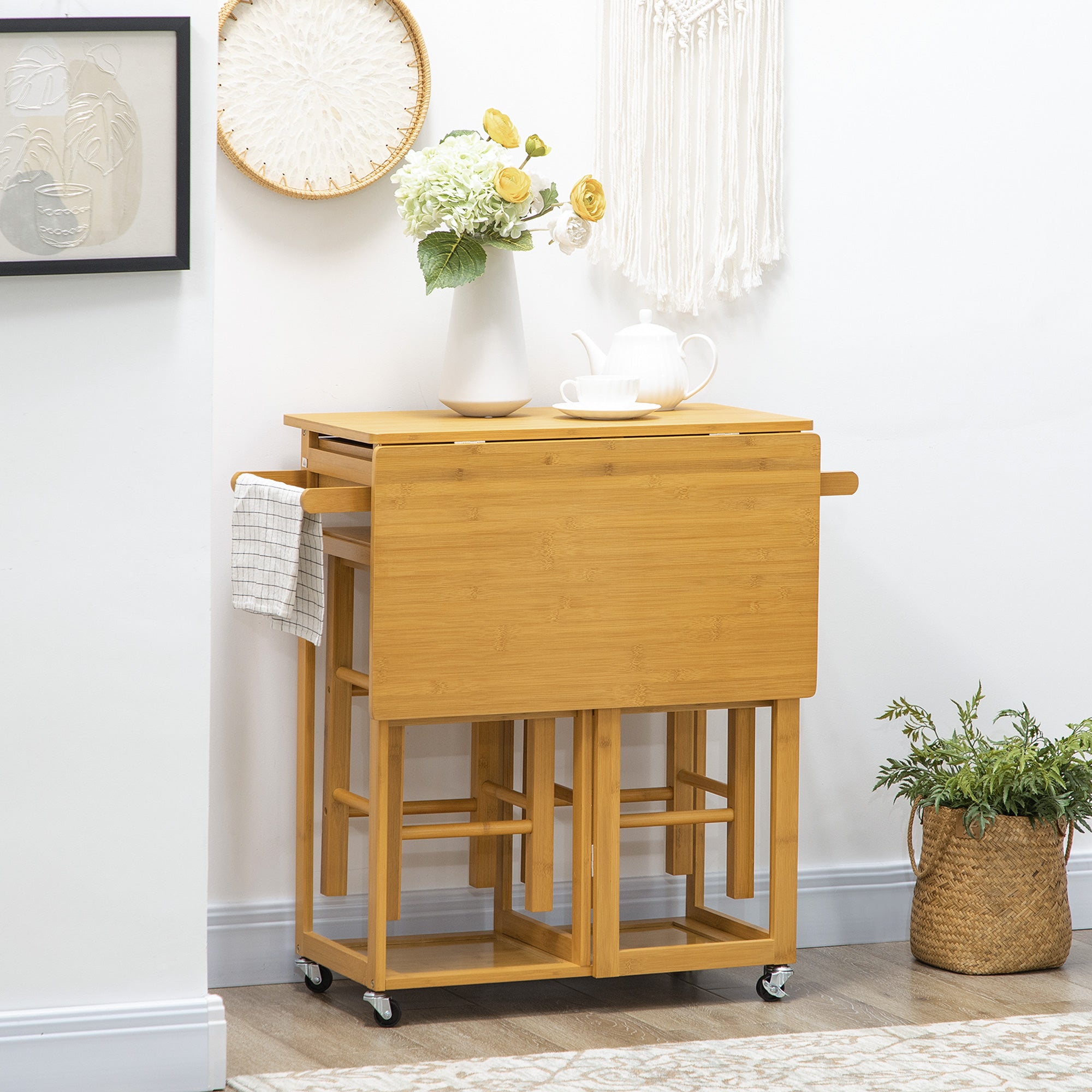 Breakfast Cart Table and Chair Set Kitchen Island with Seating