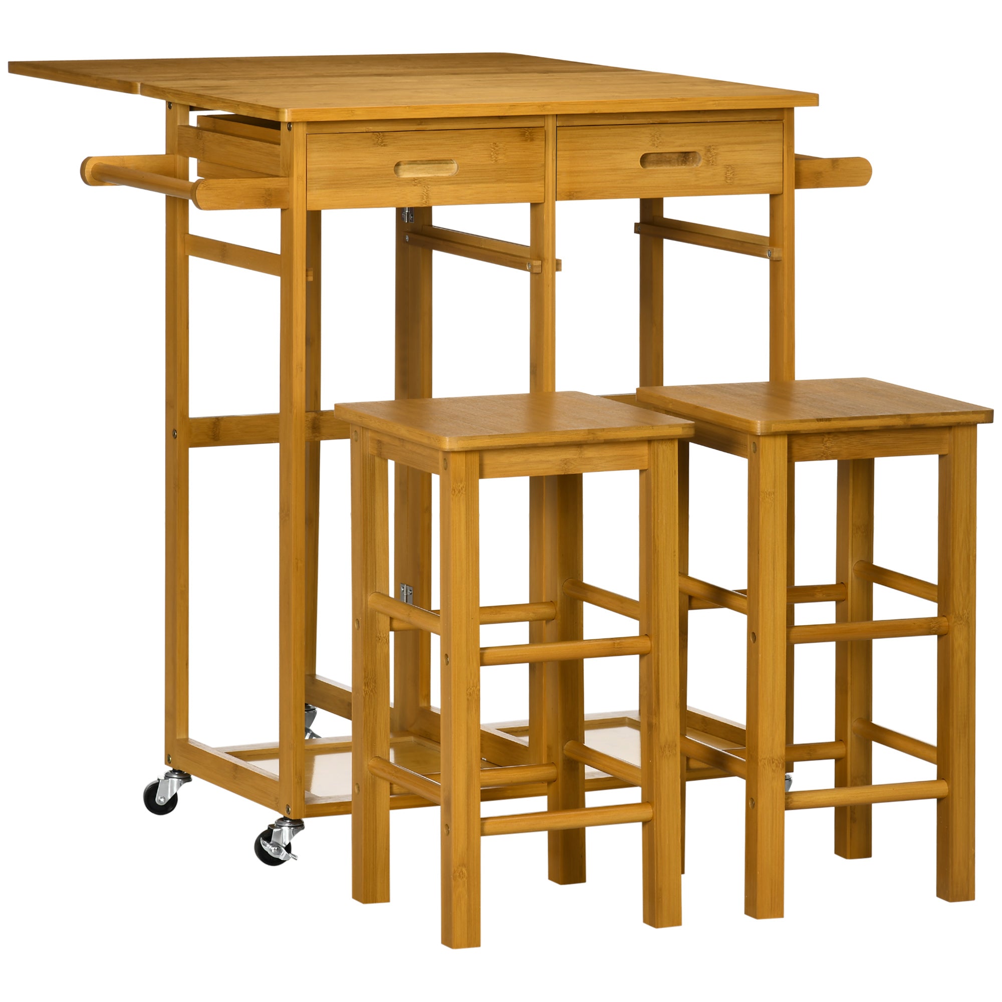 Breakfast Cart Table and Chair Set Kitchen Island with Seating
