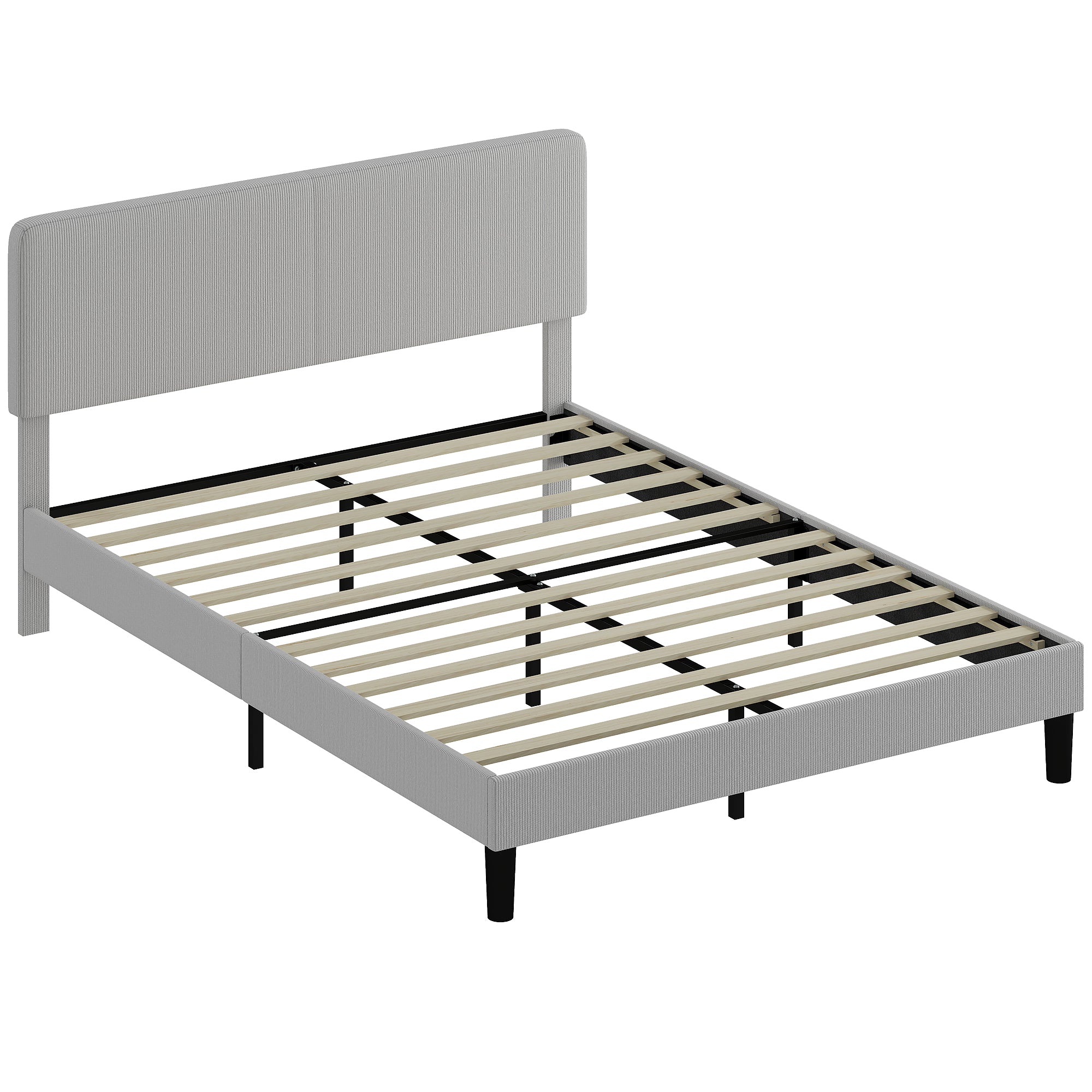 Queen Bed Frame with Adjustable Headboard, Corduroy Upholstered Platform Bed Frame, Wood Slat Support, Noise Free, No Box Spring Needed, Easy Assembly, Light Grey