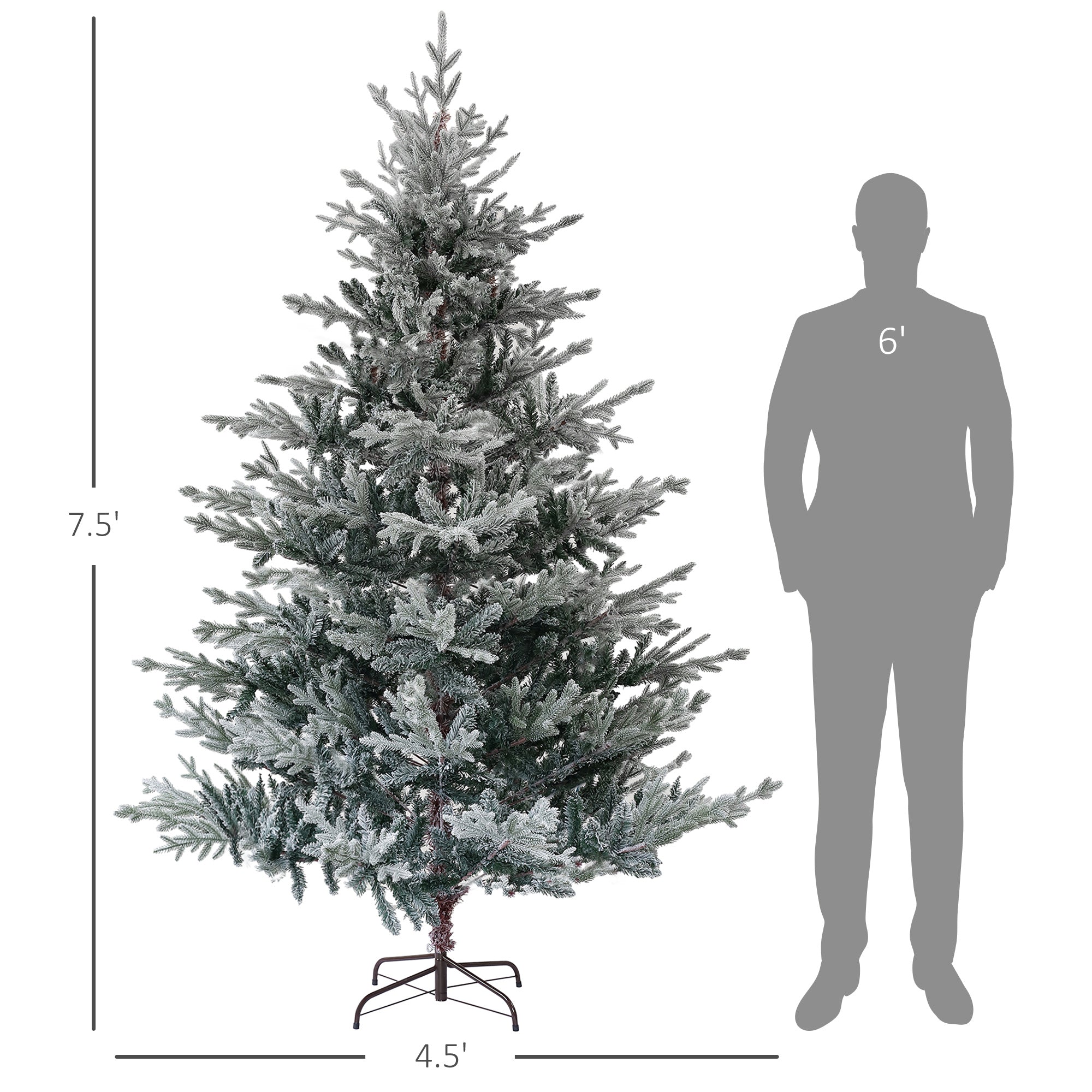 7.5ft Nordic Pine Artificial Christmas Tree with 1218 Snow Flocked Tips, Foldable Metal Stand, Easy Assembly, Hinged Xmas Tree for Home Office Holiday