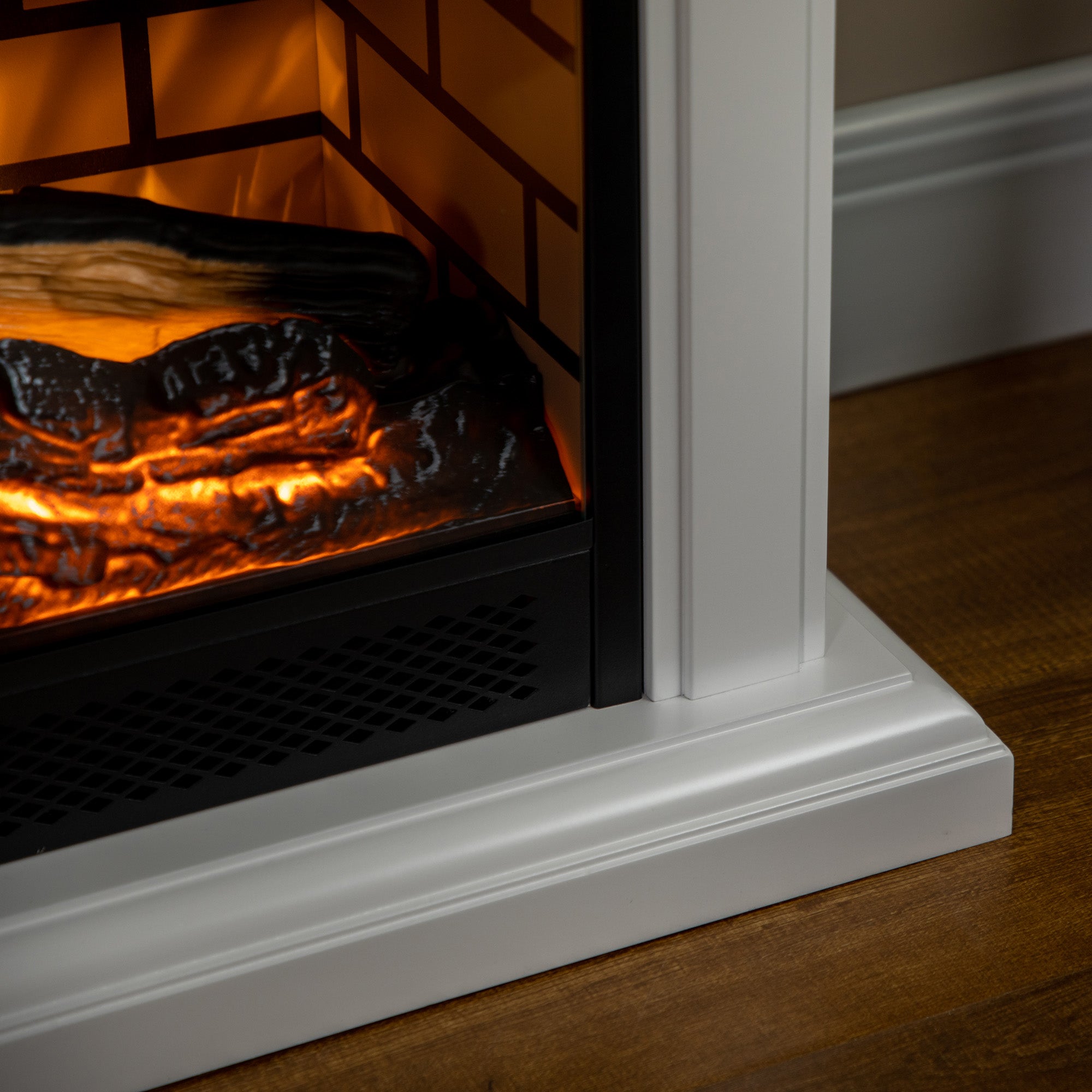 31" Electric Fireplace with Dimmable Flame Effect and Mantel, Freestanding Space Heater with Log Hearth and Remote Control, 1400W, White