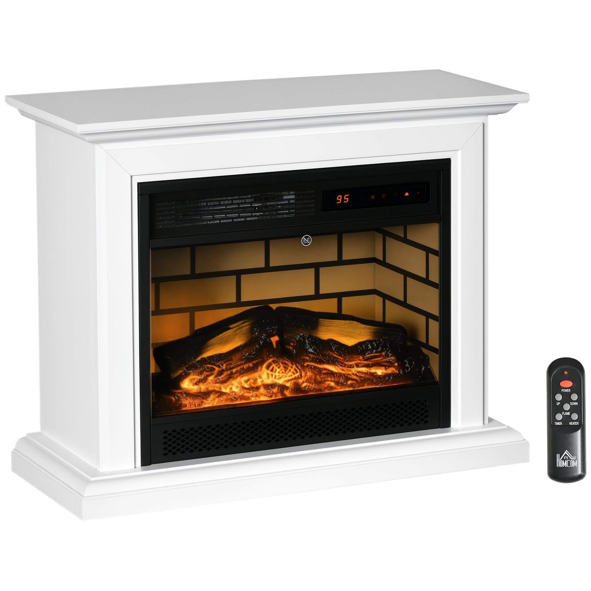 31" Electric Fireplace with Dimmable Flame Effect and Mantel, Freestanding Space Heater with Log Hearth and Remote Control, 1400W, White