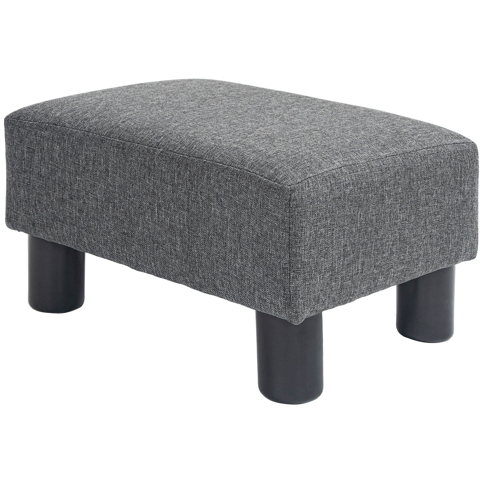 Small Ottoman Foot Rest with Linen Fabric Upholstery & Plastic Legs, Cube, Charcoal Gray