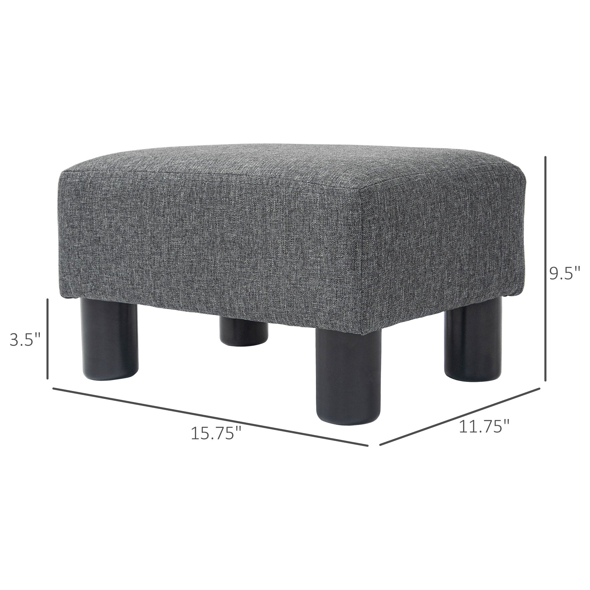 Small Ottoman Foot Rest with Linen Fabric Upholstery & Plastic Legs, Cube, Charcoal Gray