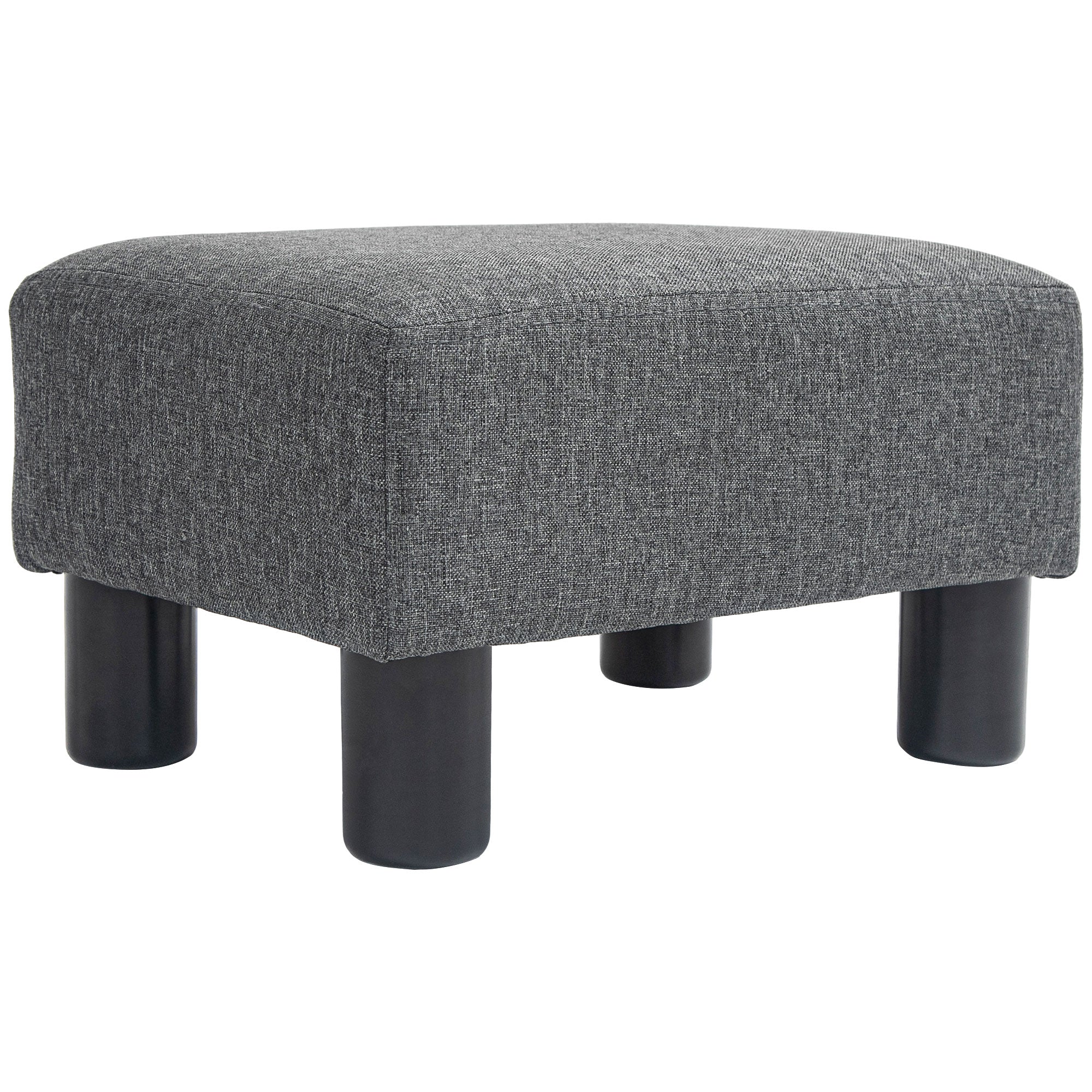 Small Ottoman Foot Rest with Linen Fabric Upholstery & Plastic Legs, Cube, Charcoal Gray
