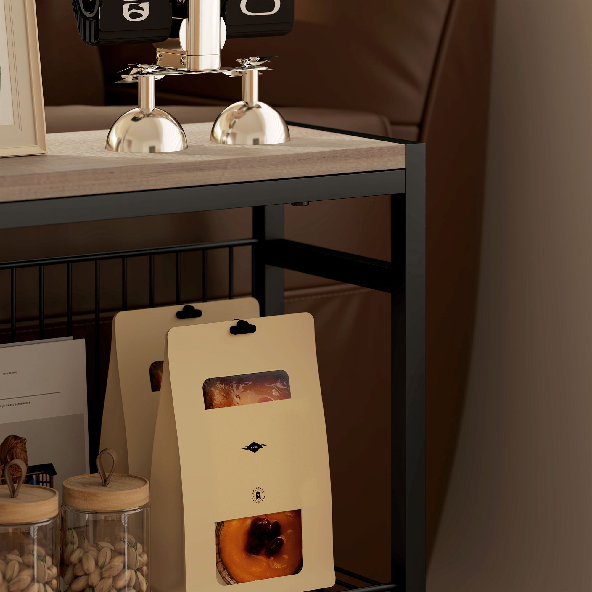 HOMCOM Side Table with 3-Tier Storage, Small Bedside Table, Sofa End Table with Steel Frame for Living Room, Bedroom, Grey