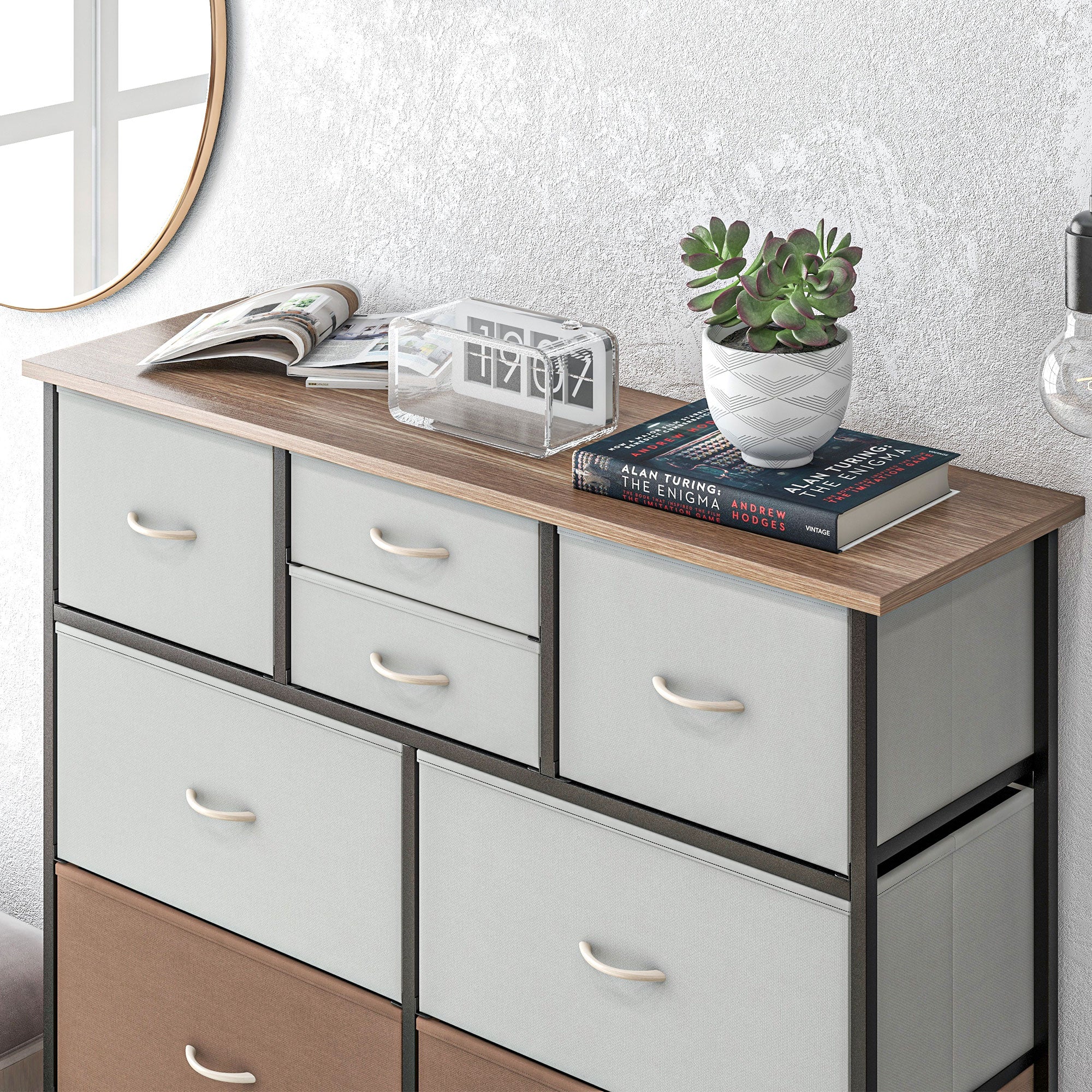 Chest of Drawers for Bedroom, Fabric Dresser, 10 Drawer Storage Organizer Unit with Foldable Drawers and Steel Frame, Multicolour