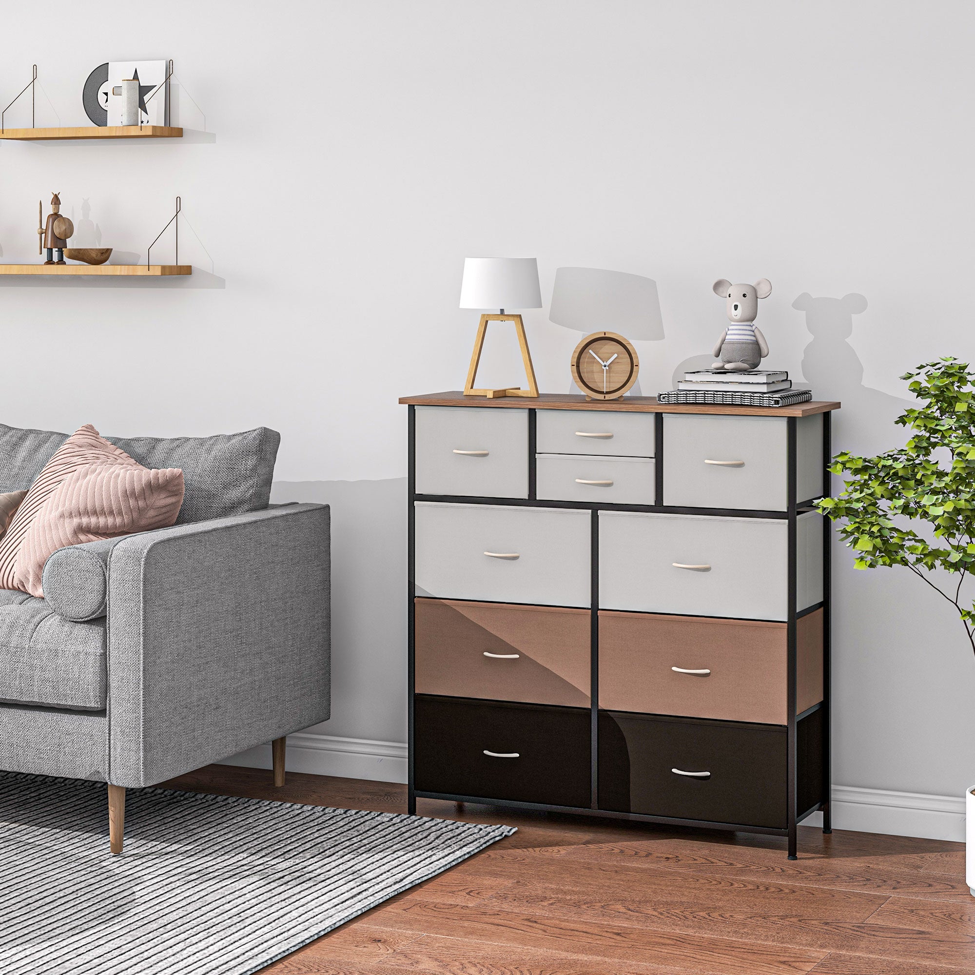 Chest of Drawers for Bedroom, Fabric Dresser, 10 Drawer Storage Organizer Unit with Foldable Drawers and Steel Frame, Multicolour