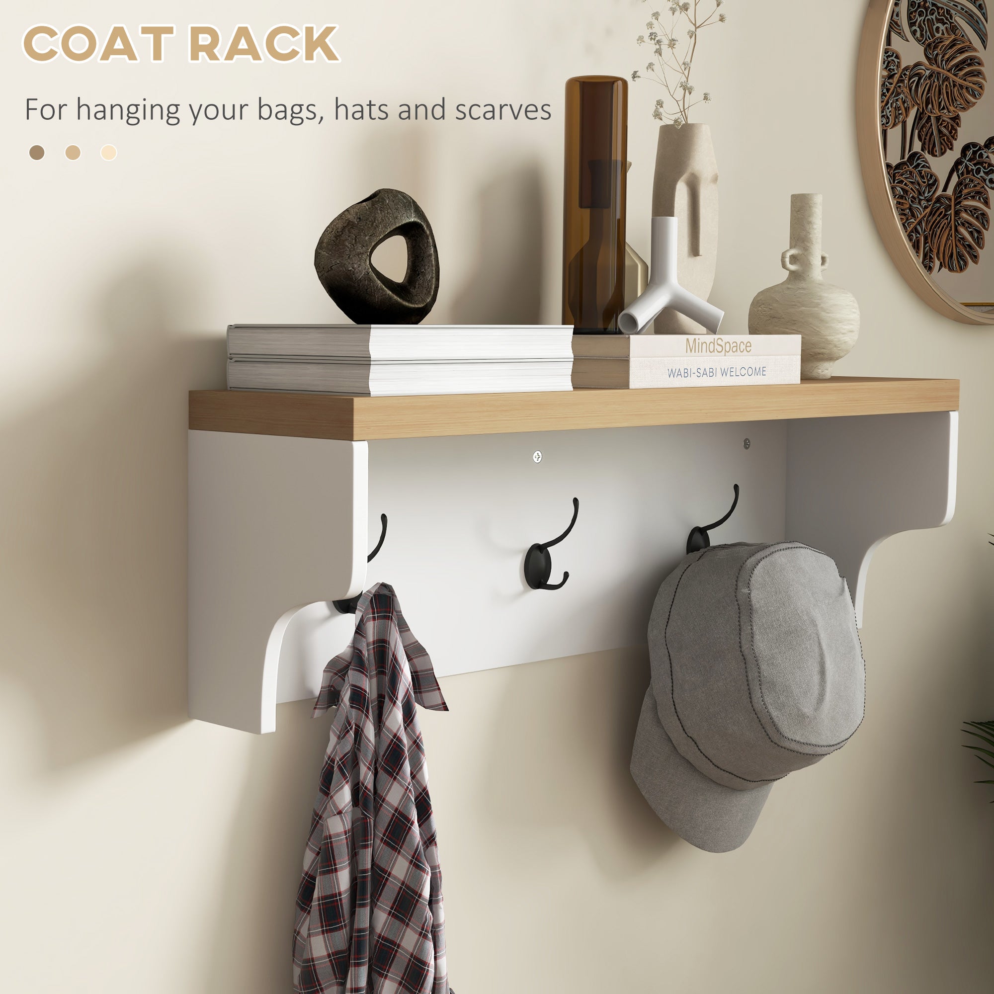 2 in 1 Coat Rack Shoe Bench Set with 5 Hooks and Storage for 9 Pairs White