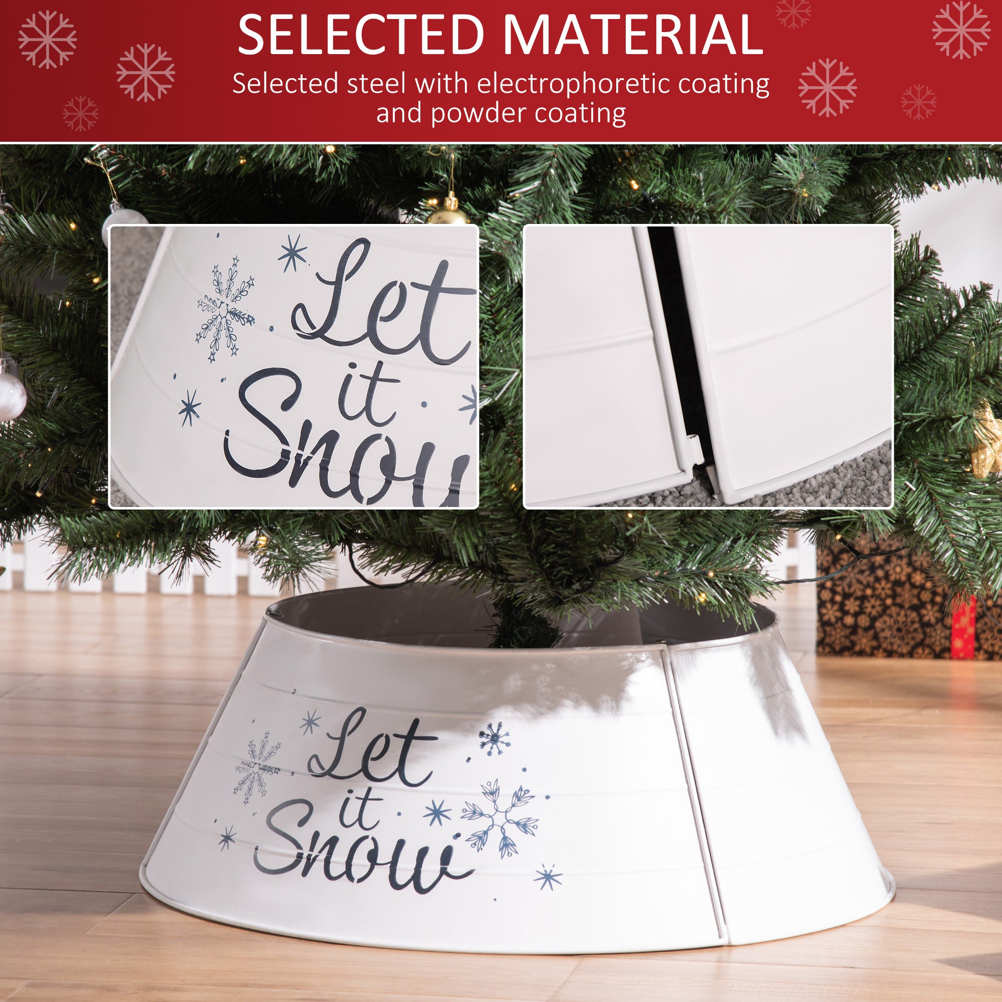 HOMCOM Metal Christmas Tree Collar, 26 Inch Christmas Tree Ring, Xmas Tree Skirt for Artificial Christmas Tree Decoration, White