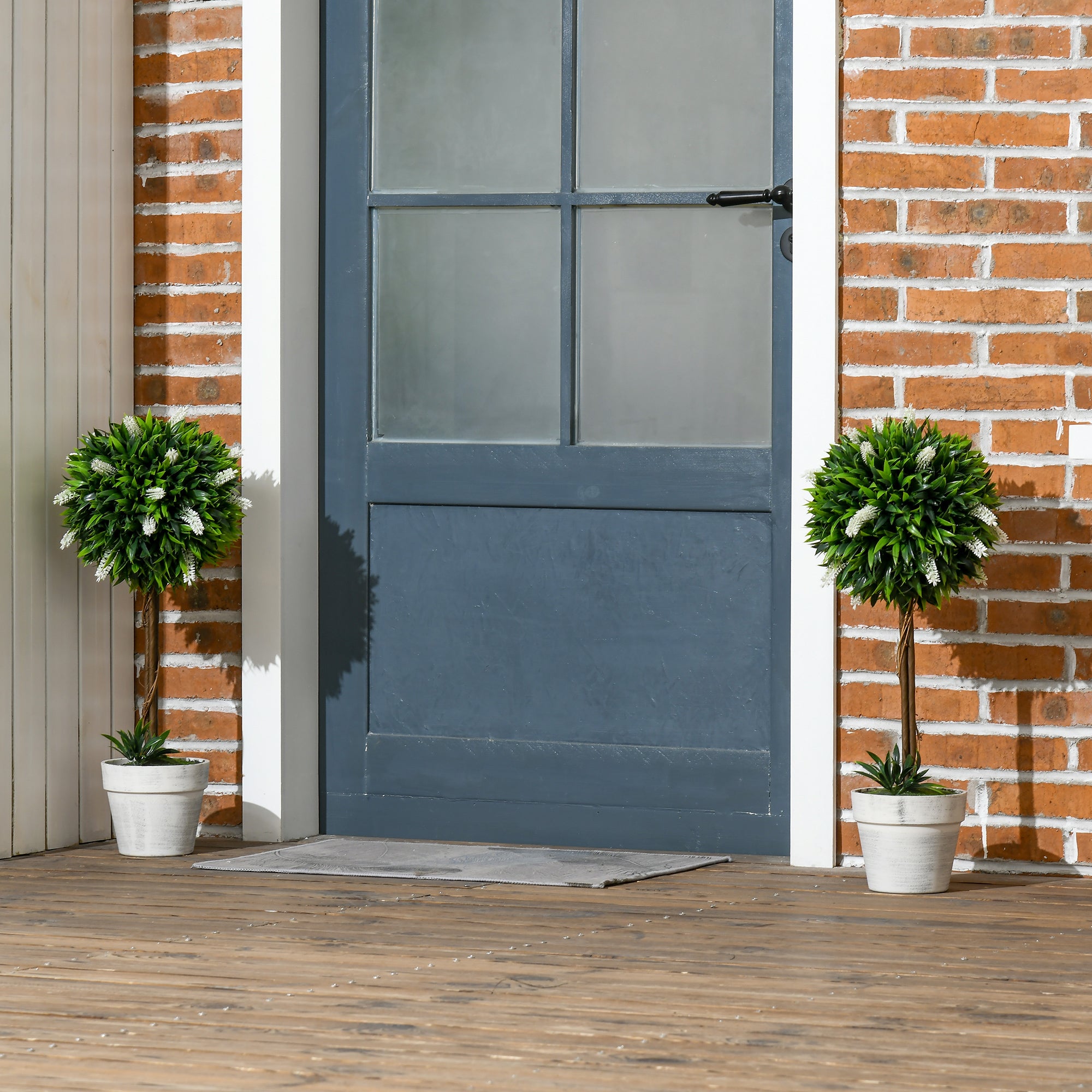 HOMCOM Set of 2 Decorative Artificial Plants Ball Trees with Lavender Flowers in Pot Fake Plants for Home Indoor Outdoor Decor, 60cm, White