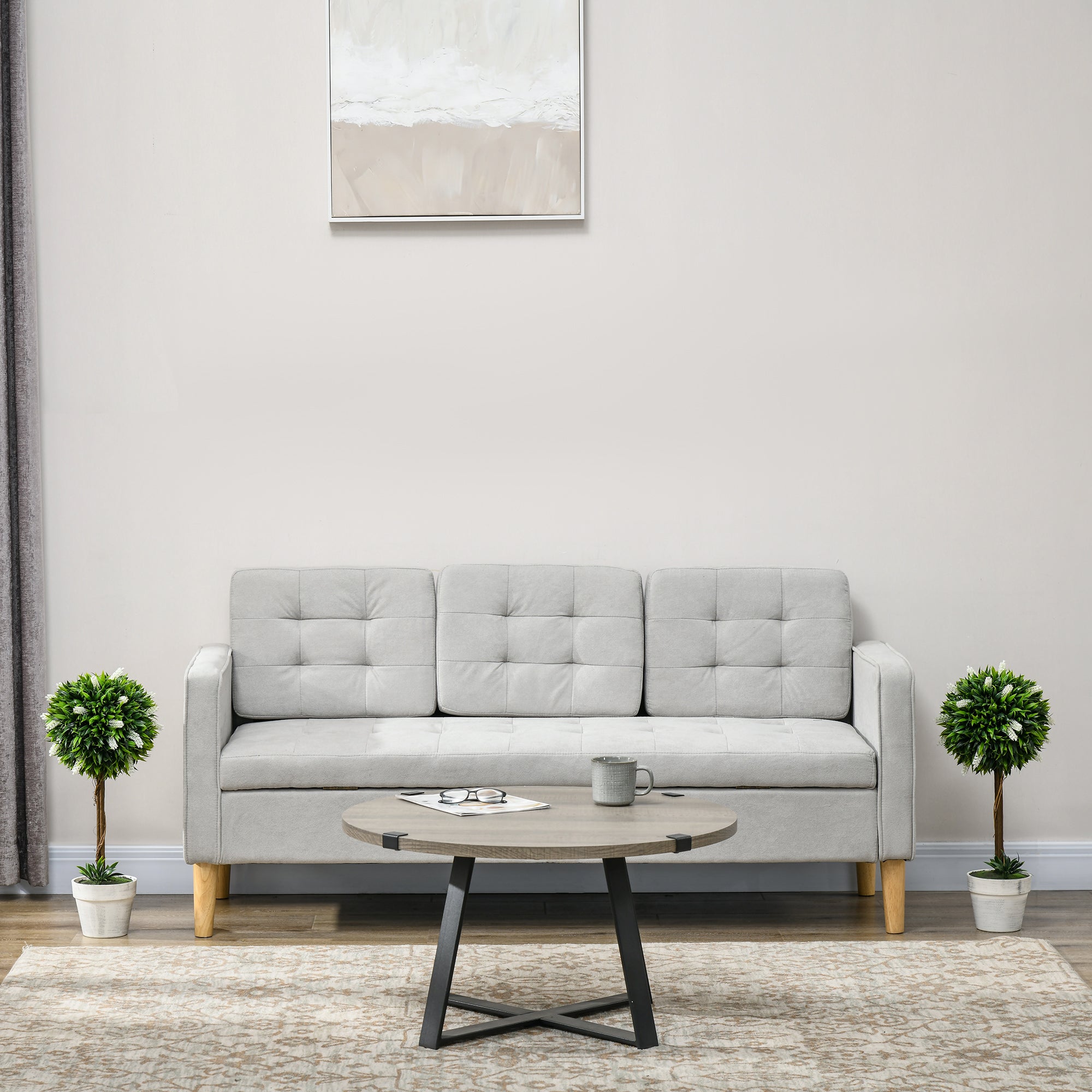 HOMCOM Set of 2 Decorative Artificial Plants Ball Trees with Lavender Flowers in Pot Fake Plants for Home Indoor Outdoor Decor, 60cm, White