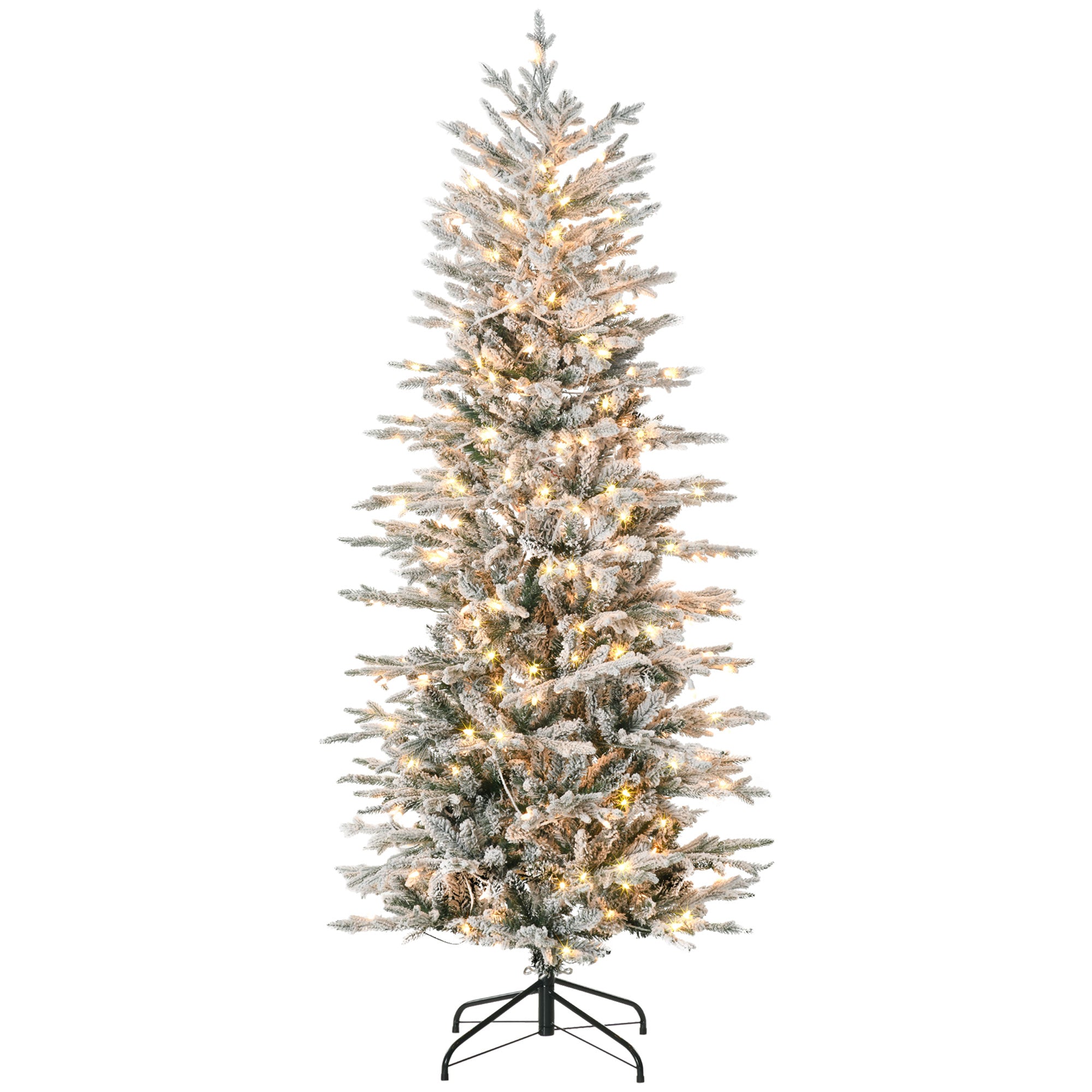 6ft Tall Prelit Arctic Fir Artificial Christmas Tree Xmas Tree with 636 Snow Flocked Branches, 250 Warm White UL Listed Clear Lights, Auto Open, Extra Bulb