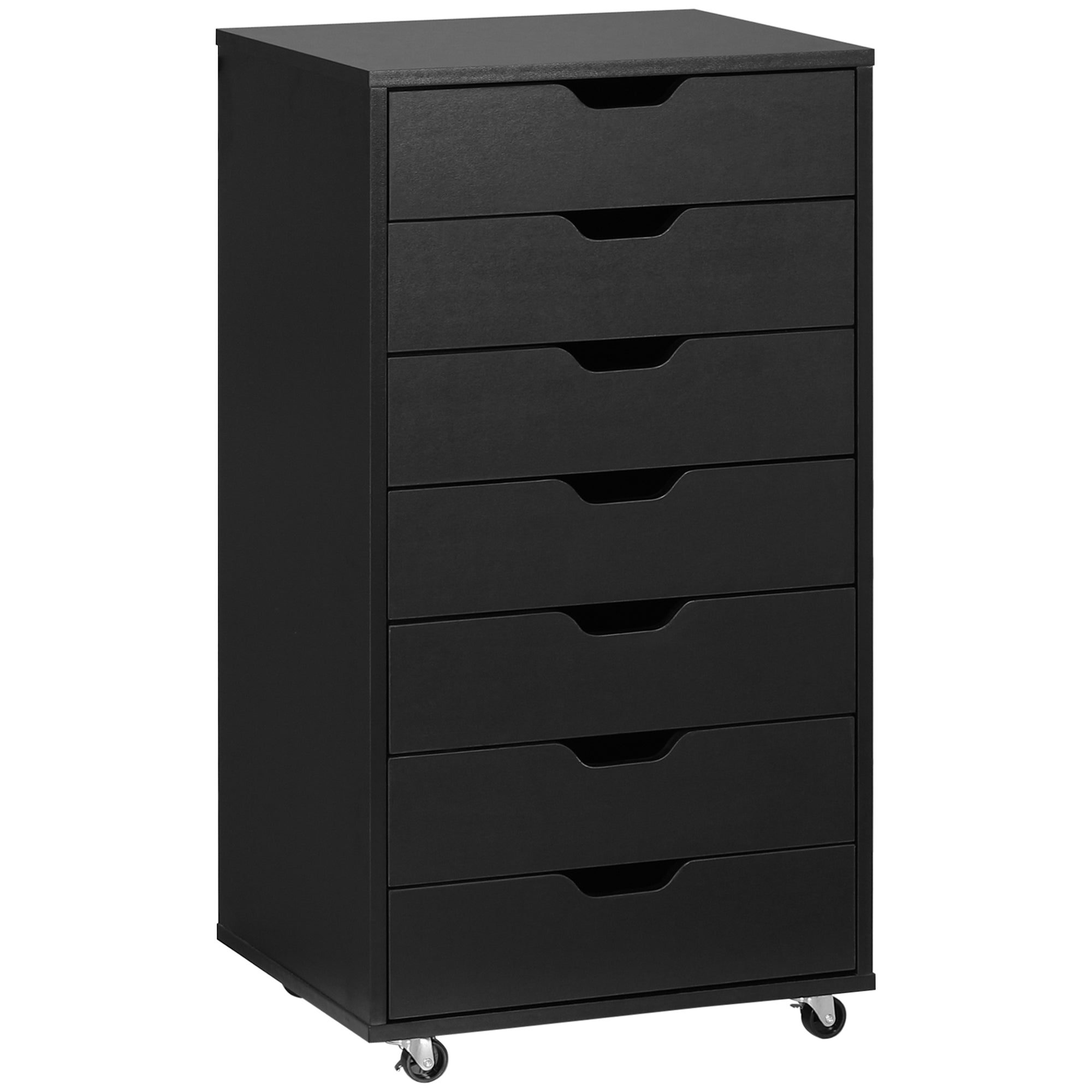 Vinsetto Vertical Filing Cabinet, 7-drawer File Cabinet, Mobile Office Cabinet on Wheels for Study, Home Office, Black