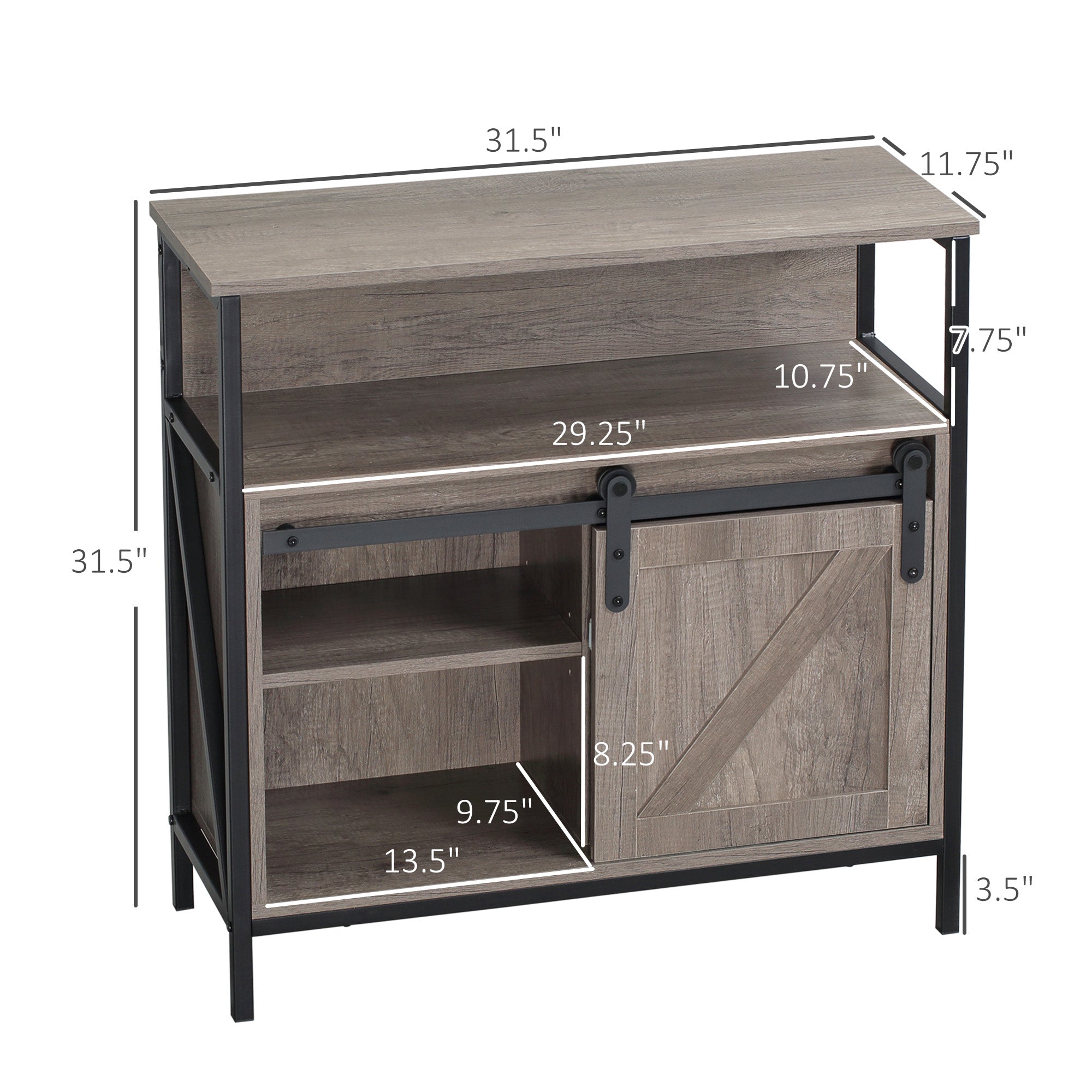 Sideboard Buffet Cabinet with Sliding Barn Door and Adjustable Shelf, Gray