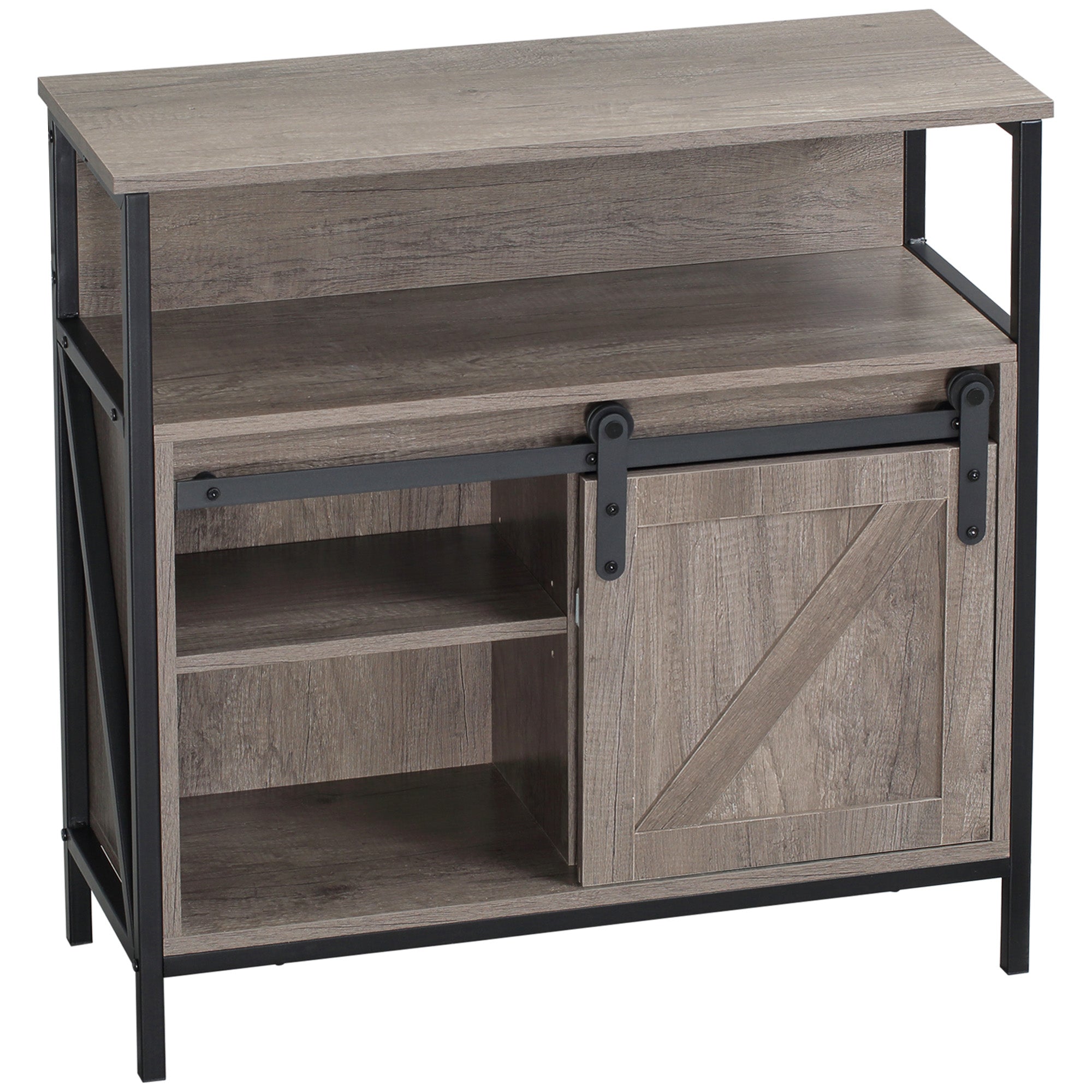 Sideboard Buffet Cabinet with Sliding Barn Door and Adjustable Shelf, Gray