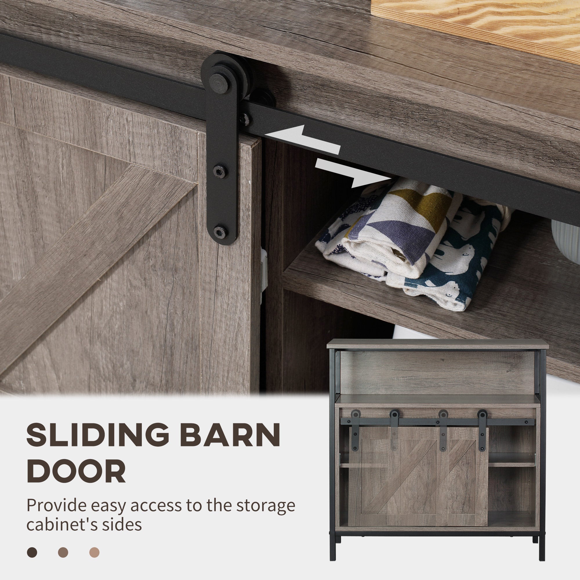 Sideboard Buffet Cabinet with Sliding Barn Door and Adjustable Shelf, Gray