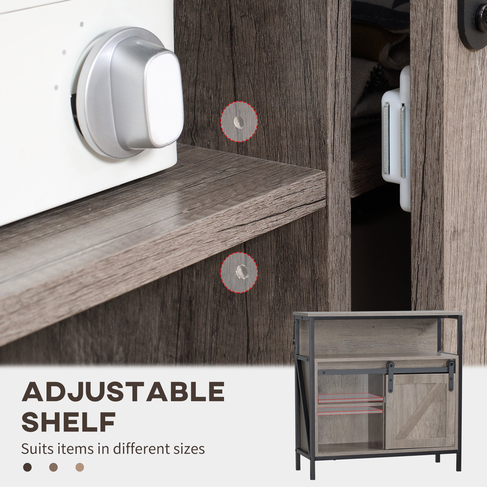Sideboard Buffet Cabinet with Sliding Barn Door and Adjustable Shelf, Gray
