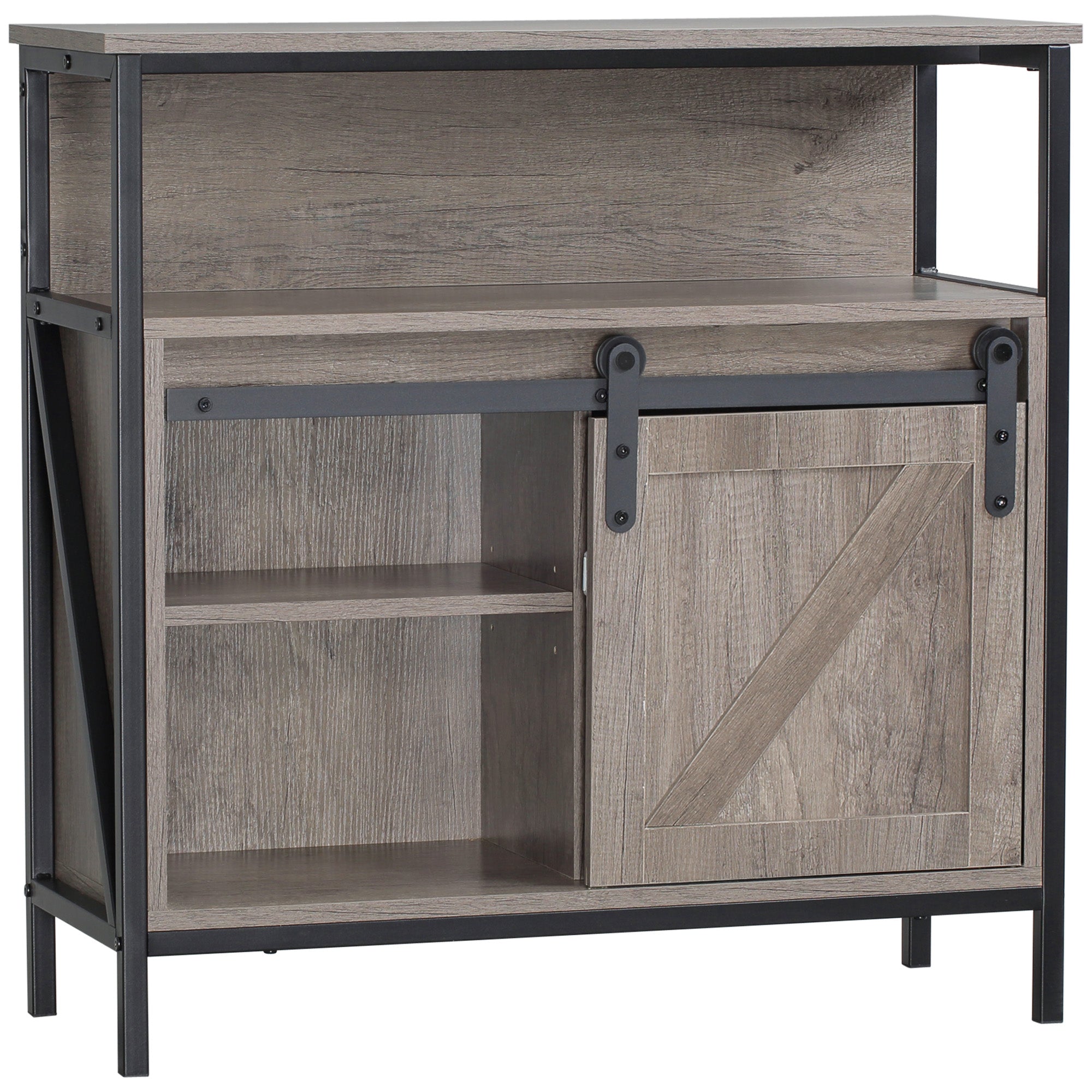 Sideboard Buffet Cabinet with Sliding Barn Door and Adjustable Shelf, Gray