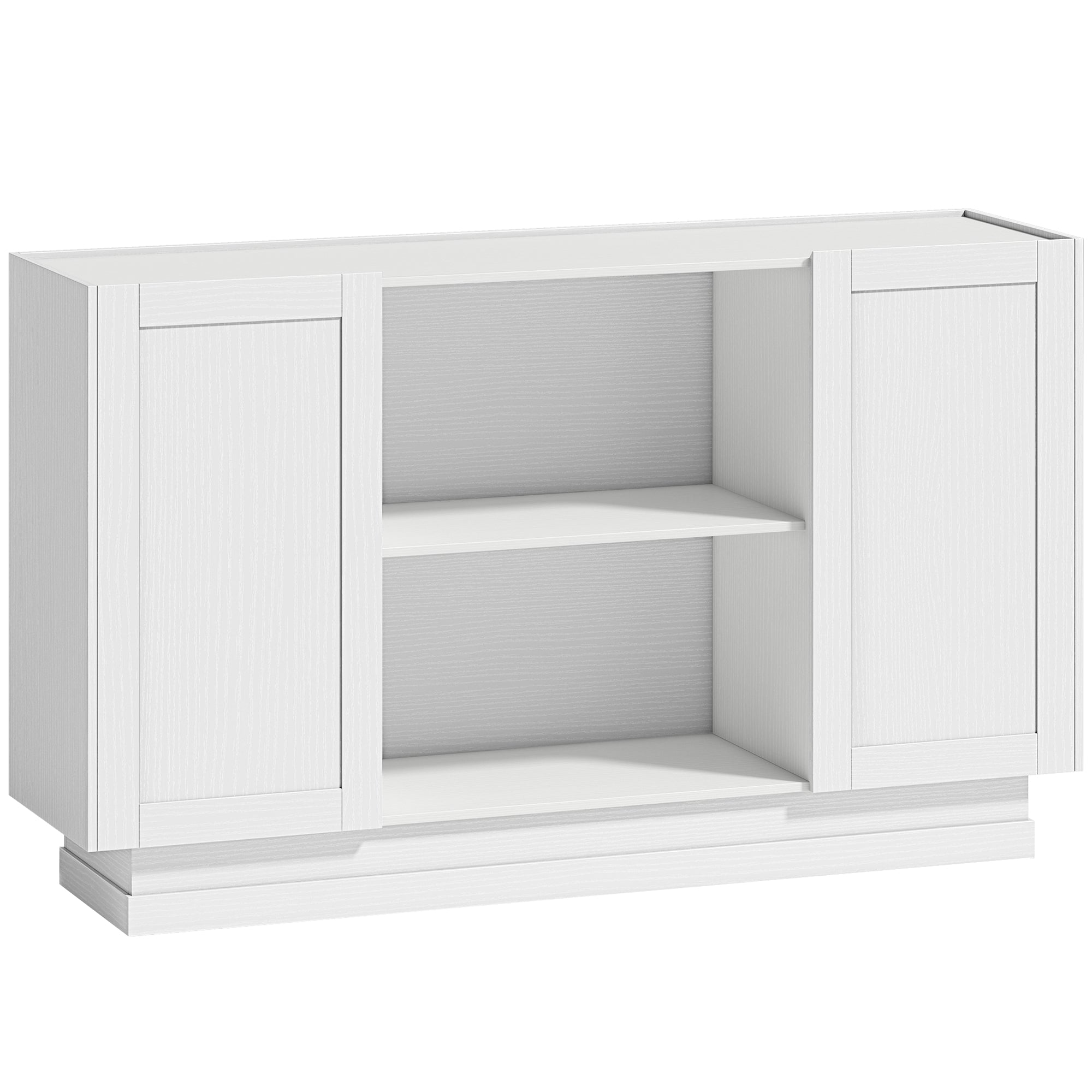 Sideboard Buffet Cabinet, 133 cm Modern Farmhouse Storage Cabinet with 2 Open Shelves, 2 Cupboards and Soft Close Doors for Dining Room, Living Room, White
